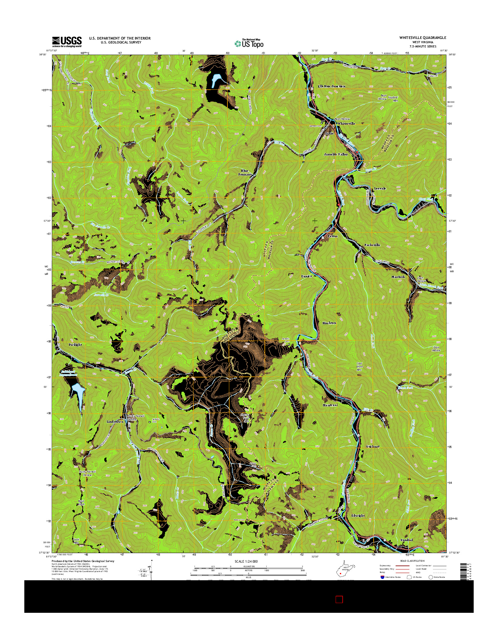 USGS US TOPO 7.5-MINUTE MAP FOR WHITESVILLE, WV 2014