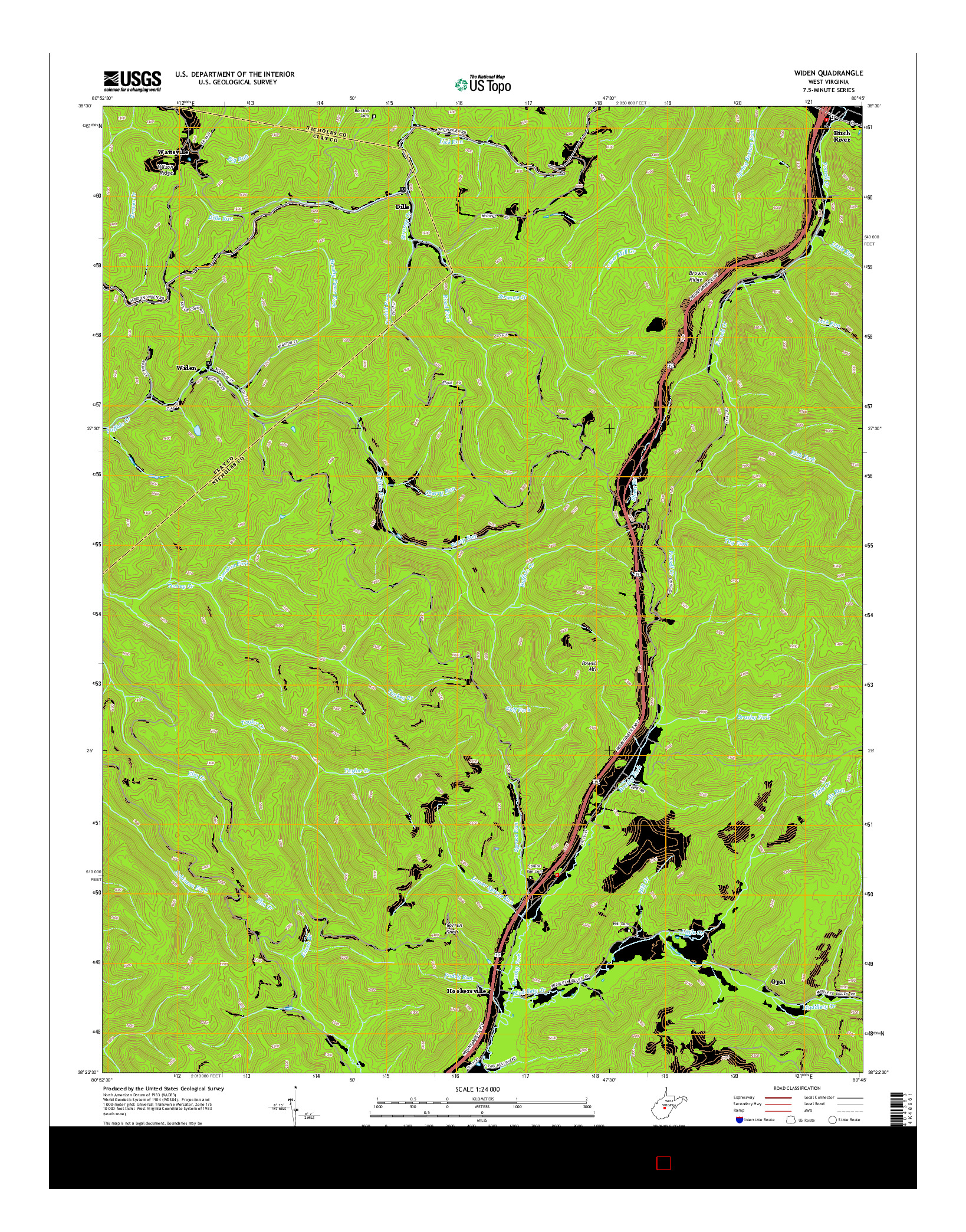 USGS US TOPO 7.5-MINUTE MAP FOR WIDEN, WV 2014