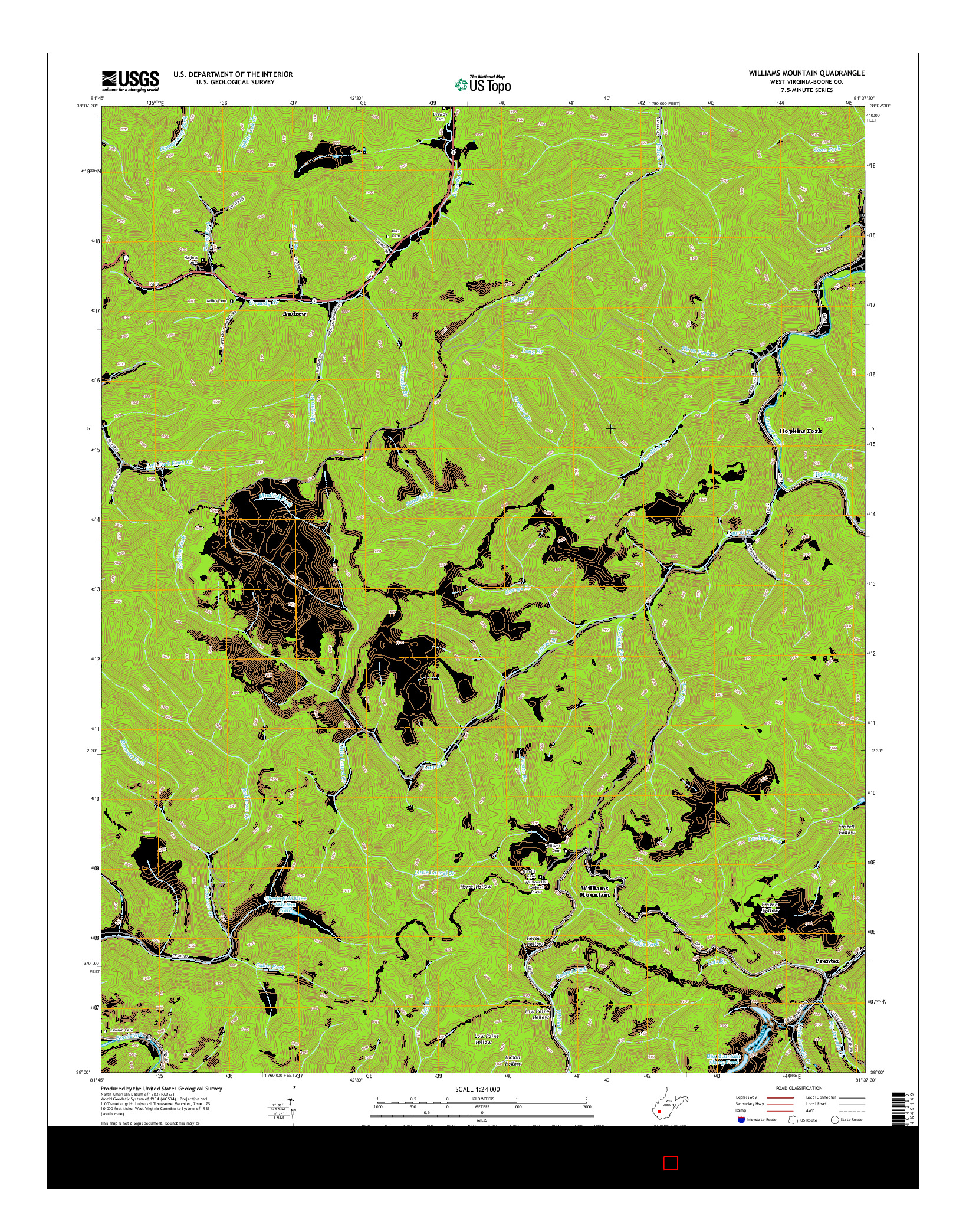 USGS US TOPO 7.5-MINUTE MAP FOR WILLIAMS MOUNTAIN, WV 2014
