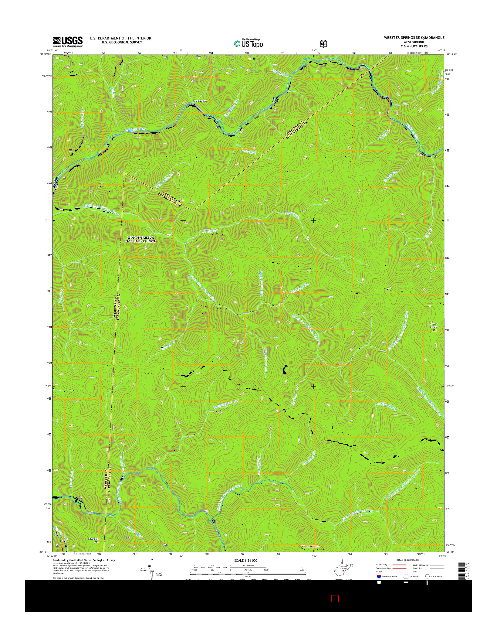 USGS US TOPO 7.5-MINUTE MAP FOR WEBSTER SPRINGS SE, WV 2014