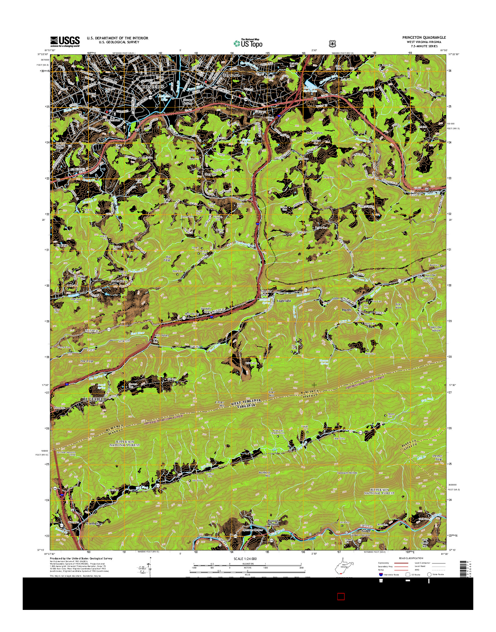 USGS US TOPO 7.5-MINUTE MAP FOR PRINCETON, WV-VA 2014