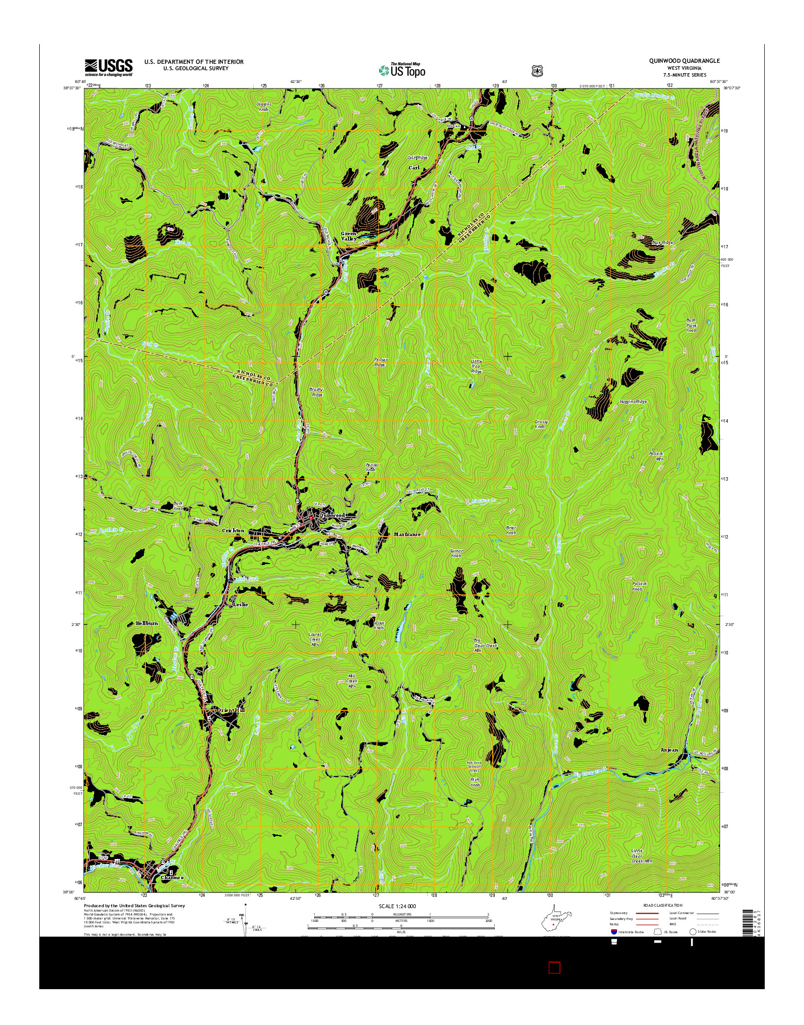 USGS US TOPO 7.5-MINUTE MAP FOR QUINWOOD, WV 2014