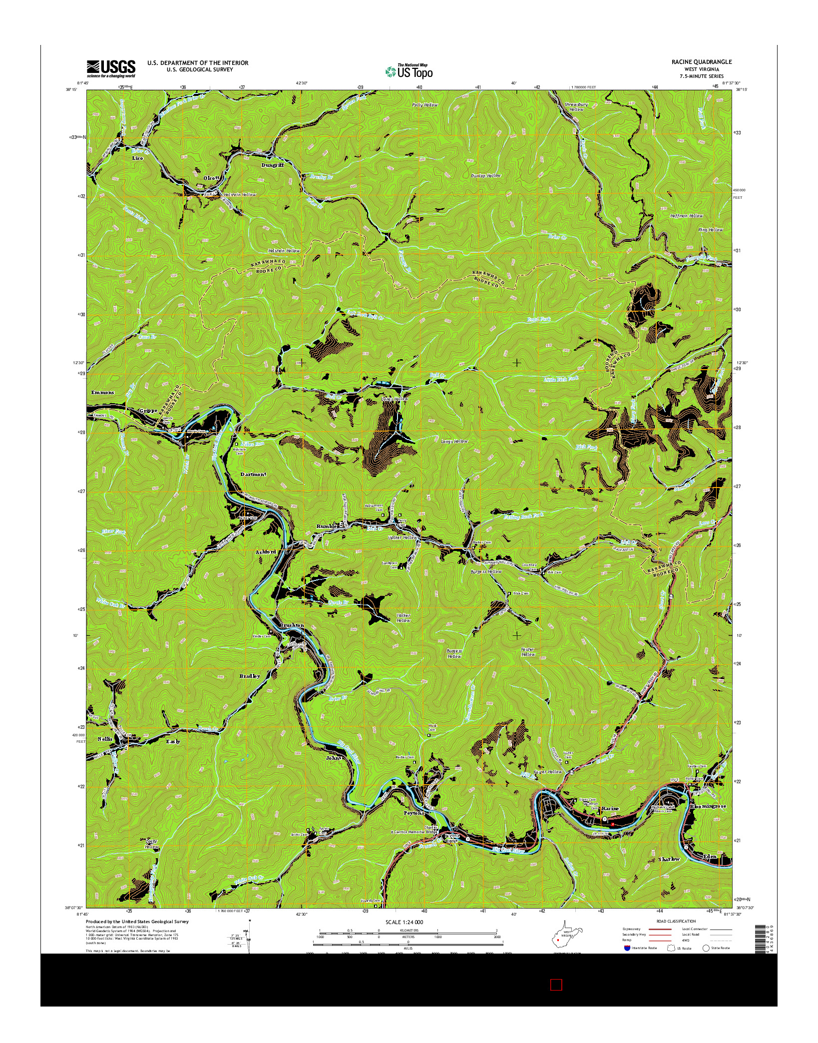 USGS US TOPO 7.5-MINUTE MAP FOR RACINE, WV 2014