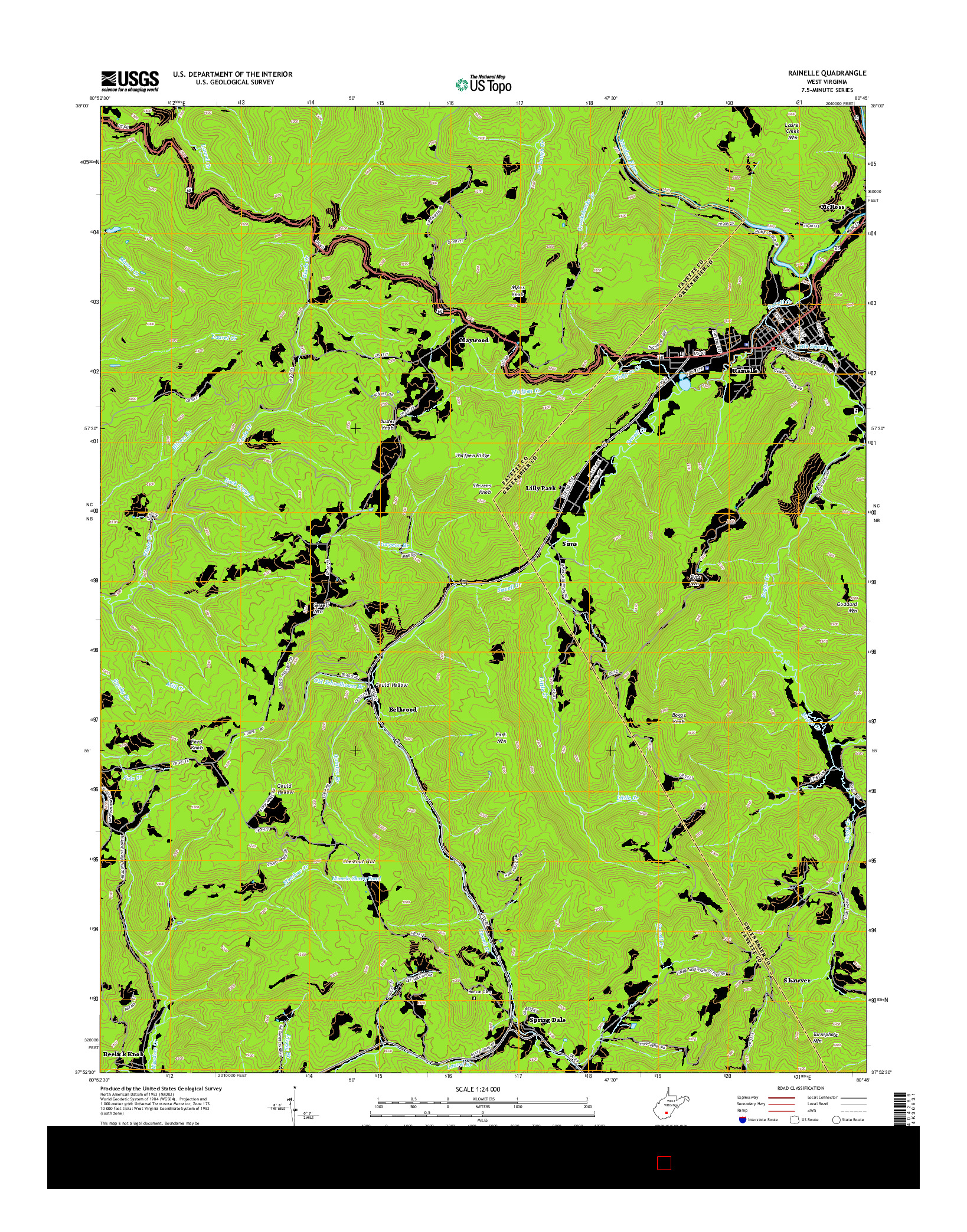 USGS US TOPO 7.5-MINUTE MAP FOR RAINELLE, WV 2014