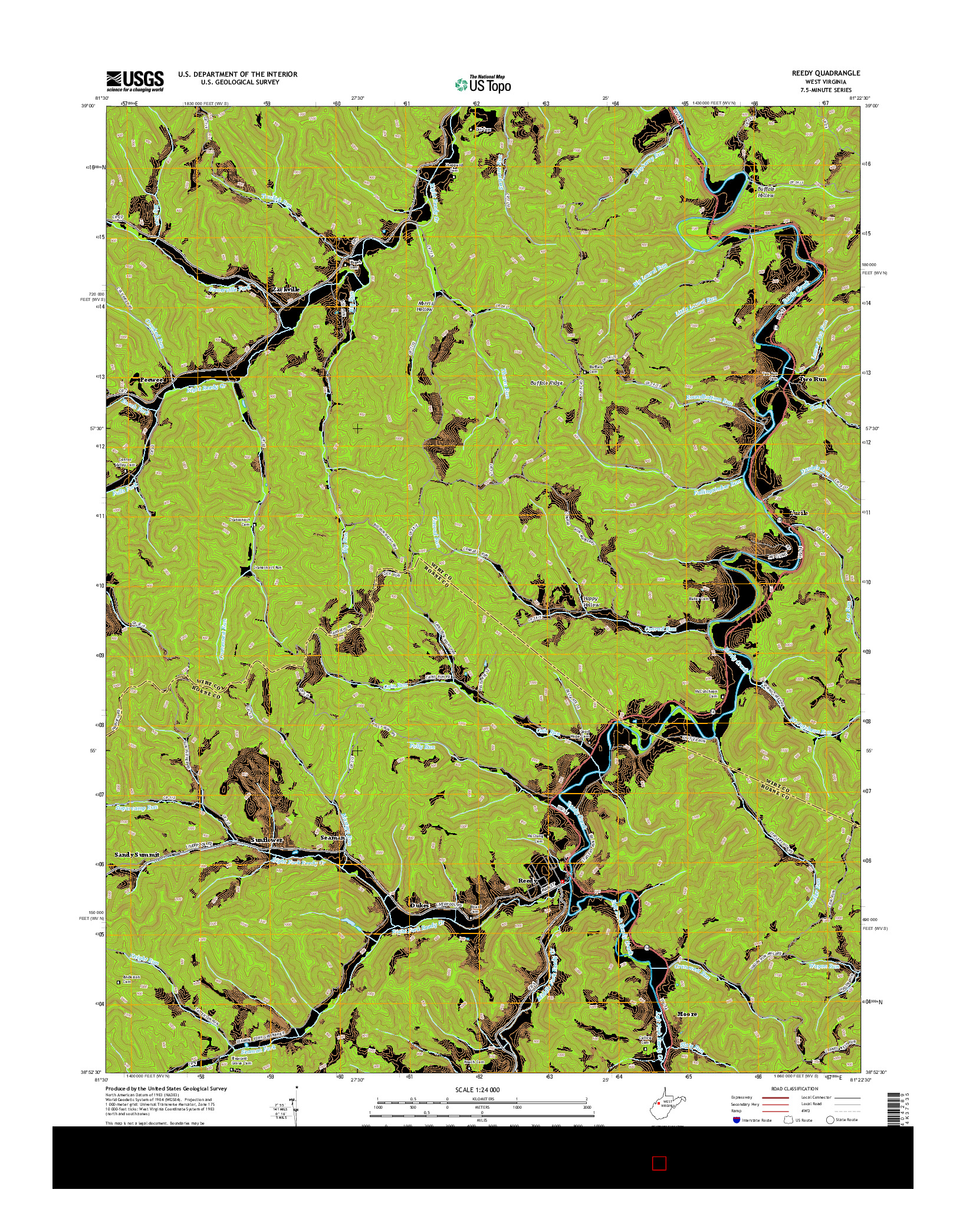 USGS US TOPO 7.5-MINUTE MAP FOR REEDY, WV 2014