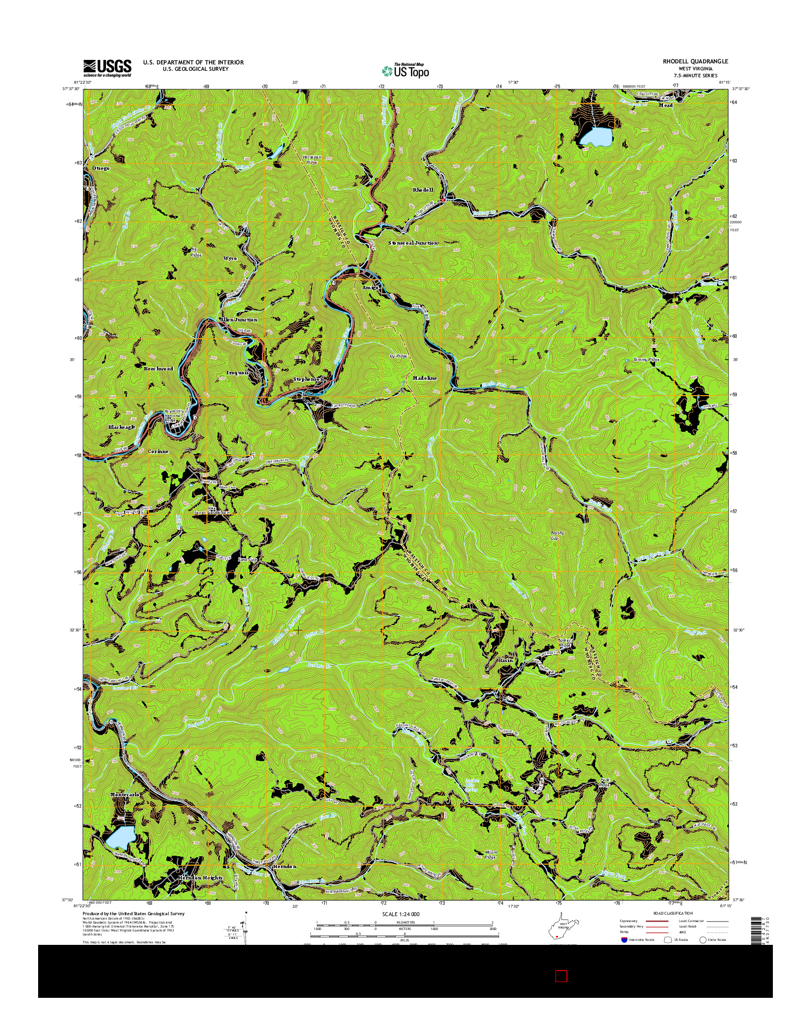 USGS US TOPO 7.5-MINUTE MAP FOR RHODELL, WV 2014