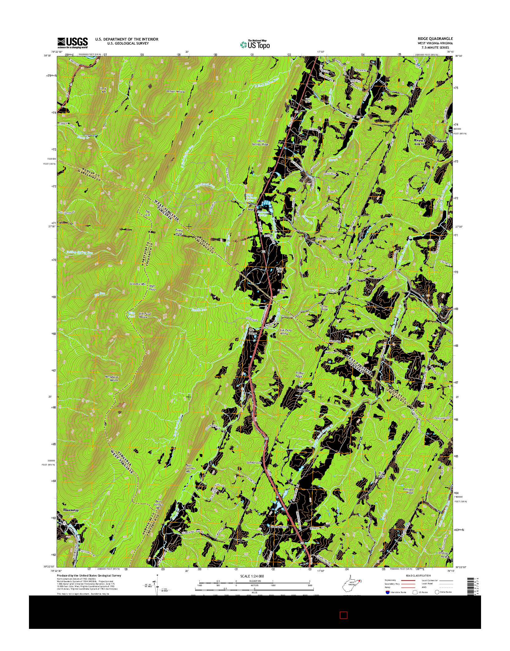 USGS US TOPO 7.5-MINUTE MAP FOR RIDGE, WV-VA 2014