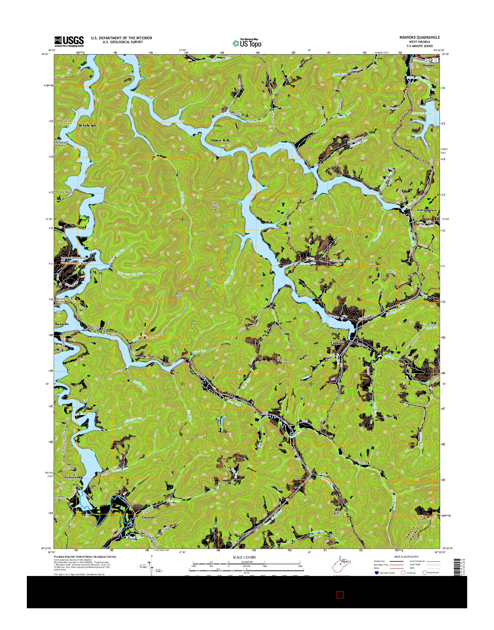 USGS US TOPO 7.5-MINUTE MAP FOR ROANOKE, WV 2014