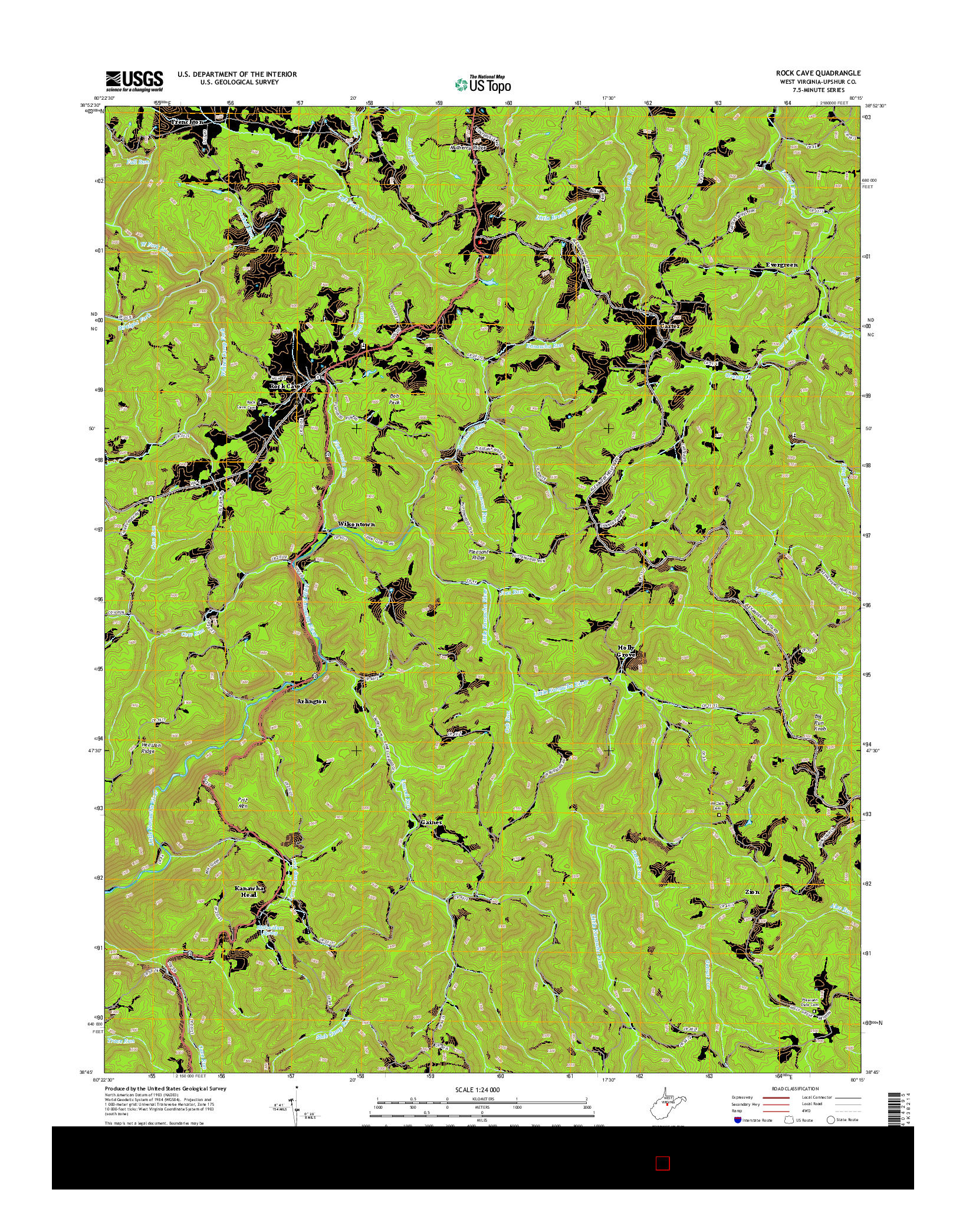 USGS US TOPO 7.5-MINUTE MAP FOR ROCK CAVE, WV 2014