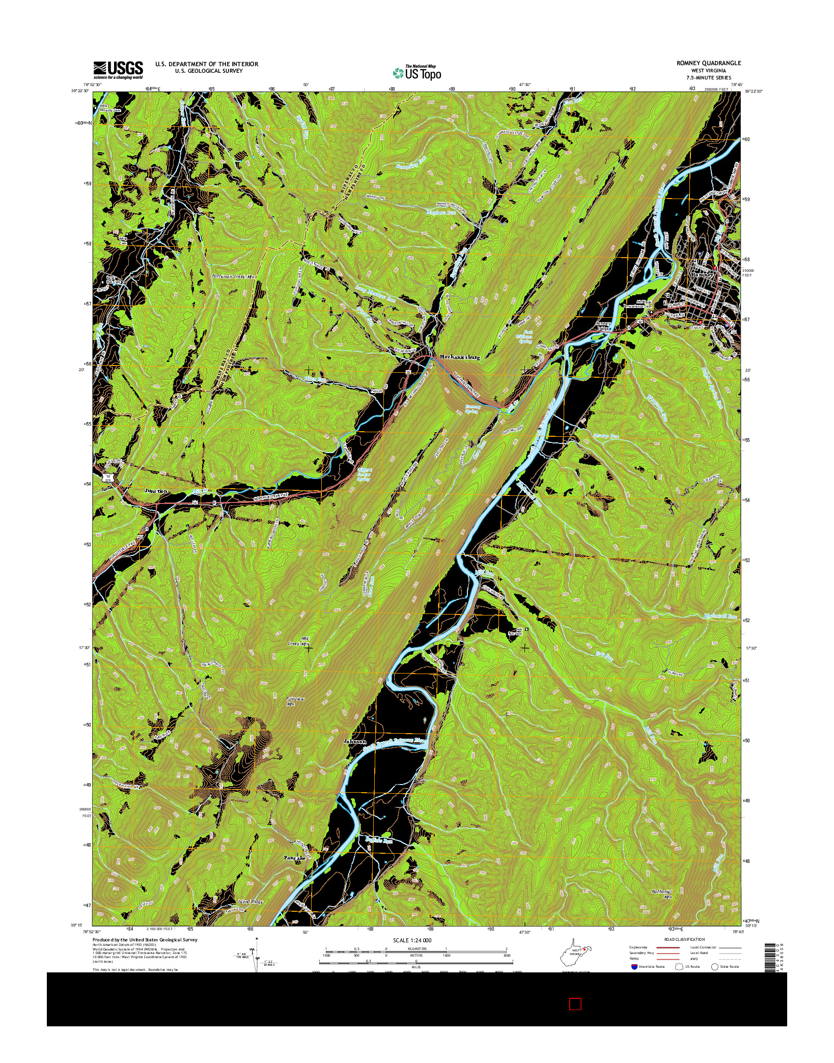 USGS US TOPO 7.5-MINUTE MAP FOR ROMNEY, WV 2014