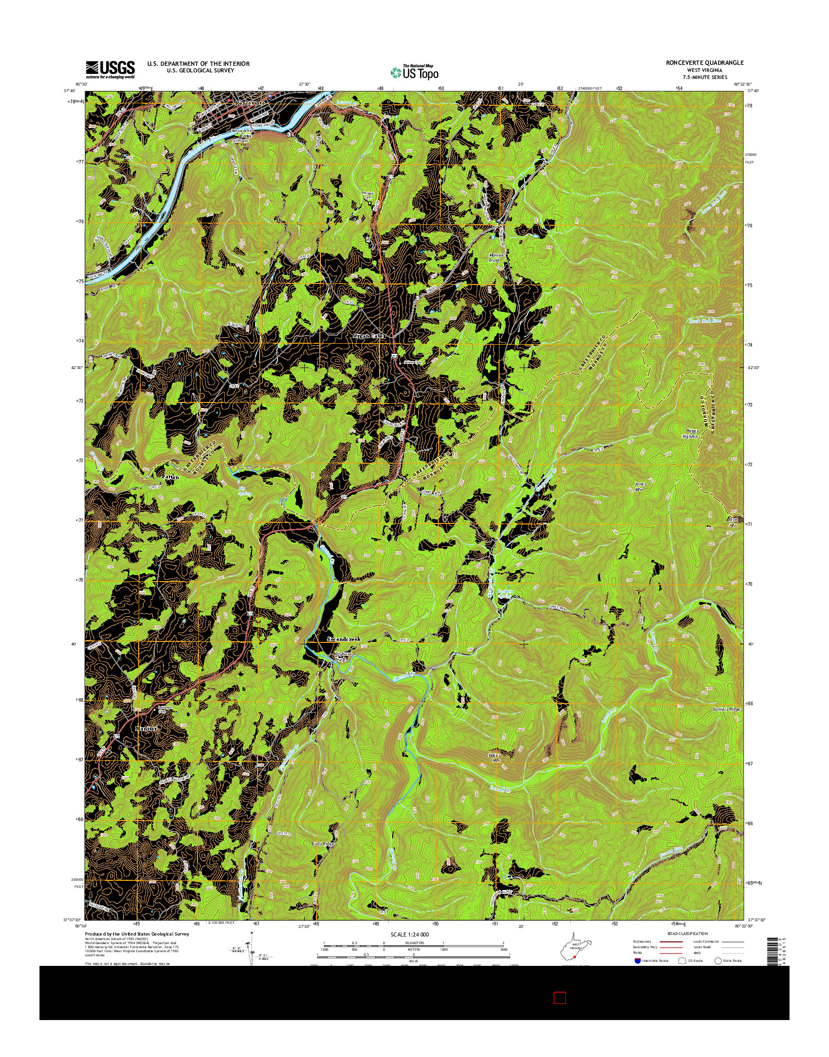 USGS US TOPO 7.5-MINUTE MAP FOR RONCEVERTE, WV 2014