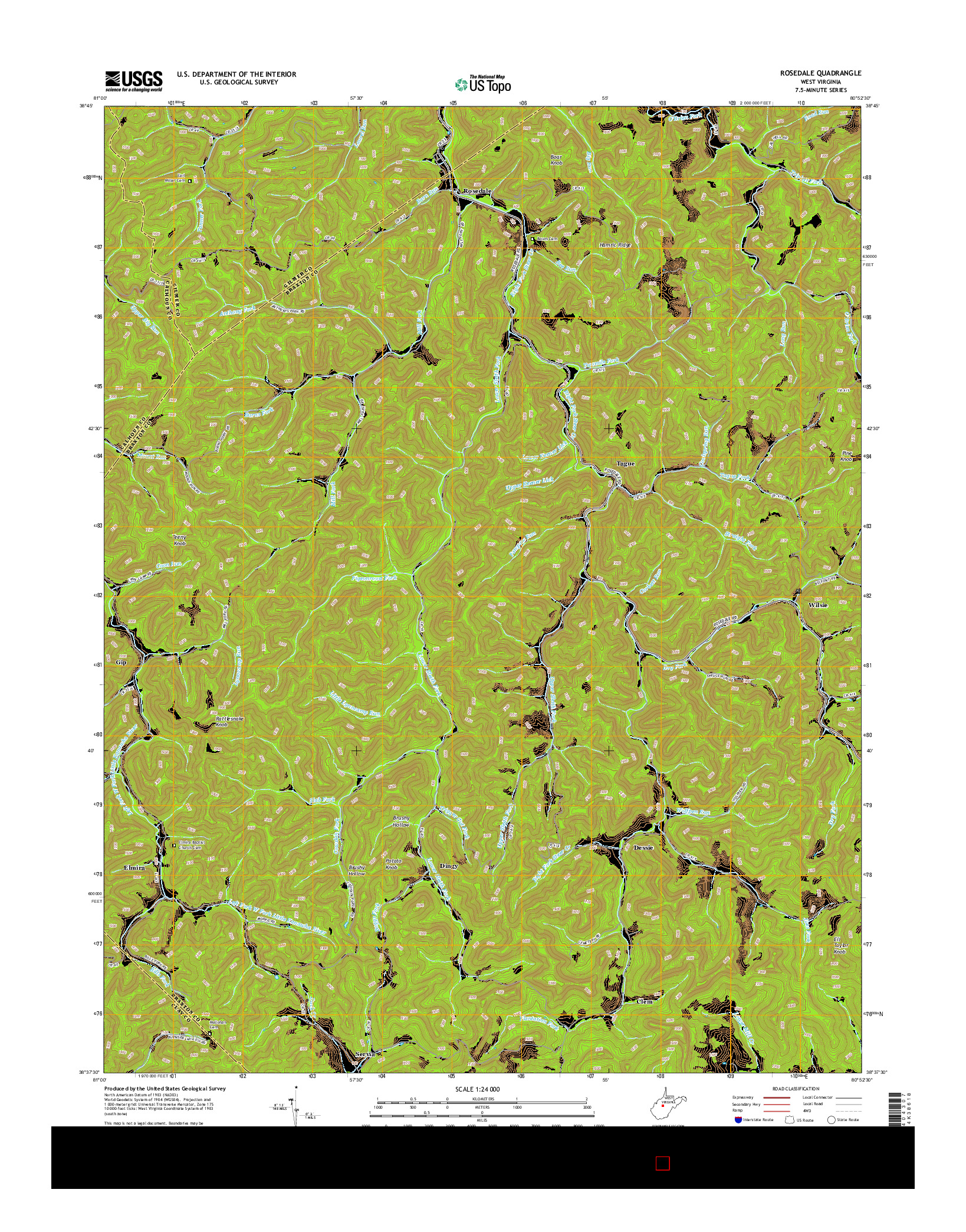 USGS US TOPO 7.5-MINUTE MAP FOR ROSEDALE, WV 2014