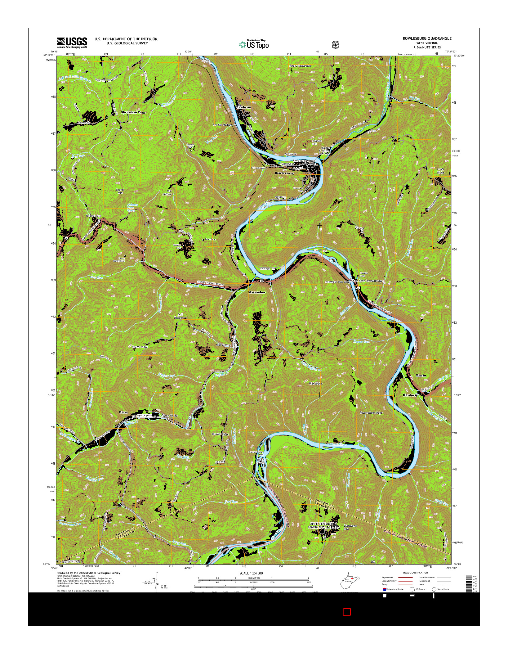 USGS US TOPO 7.5-MINUTE MAP FOR ROWLESBURG, WV 2014