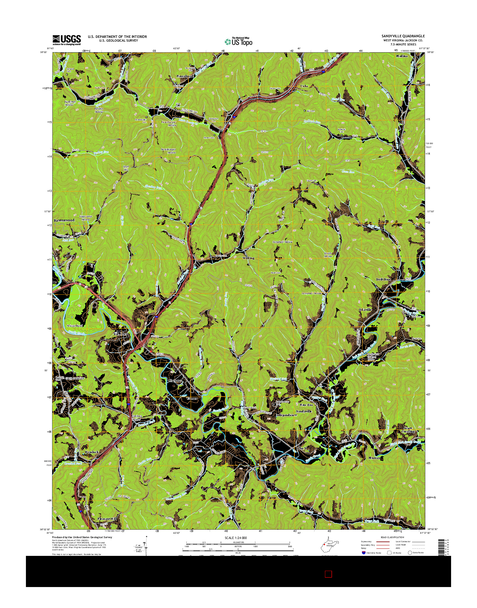 USGS US TOPO 7.5-MINUTE MAP FOR SANDYVILLE, WV 2014