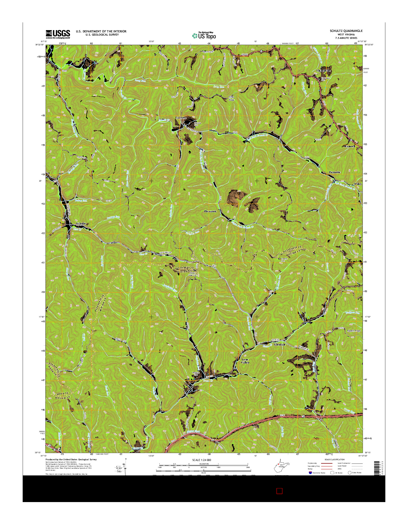 USGS US TOPO 7.5-MINUTE MAP FOR SCHULTZ, WV 2014
