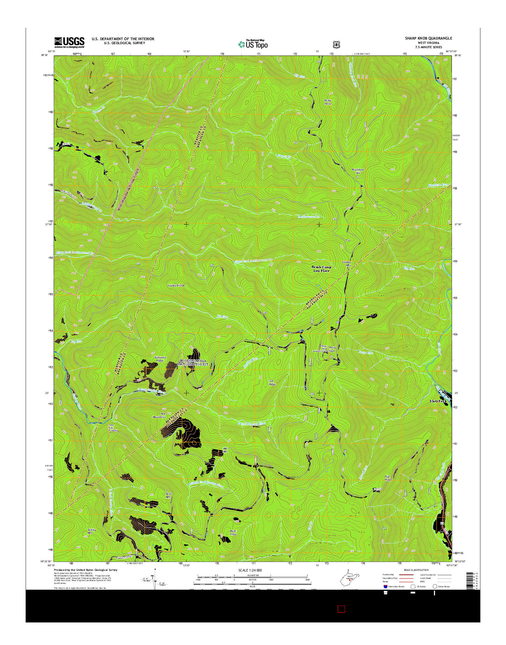 USGS US TOPO 7.5-MINUTE MAP FOR SHARP KNOB, WV 2014