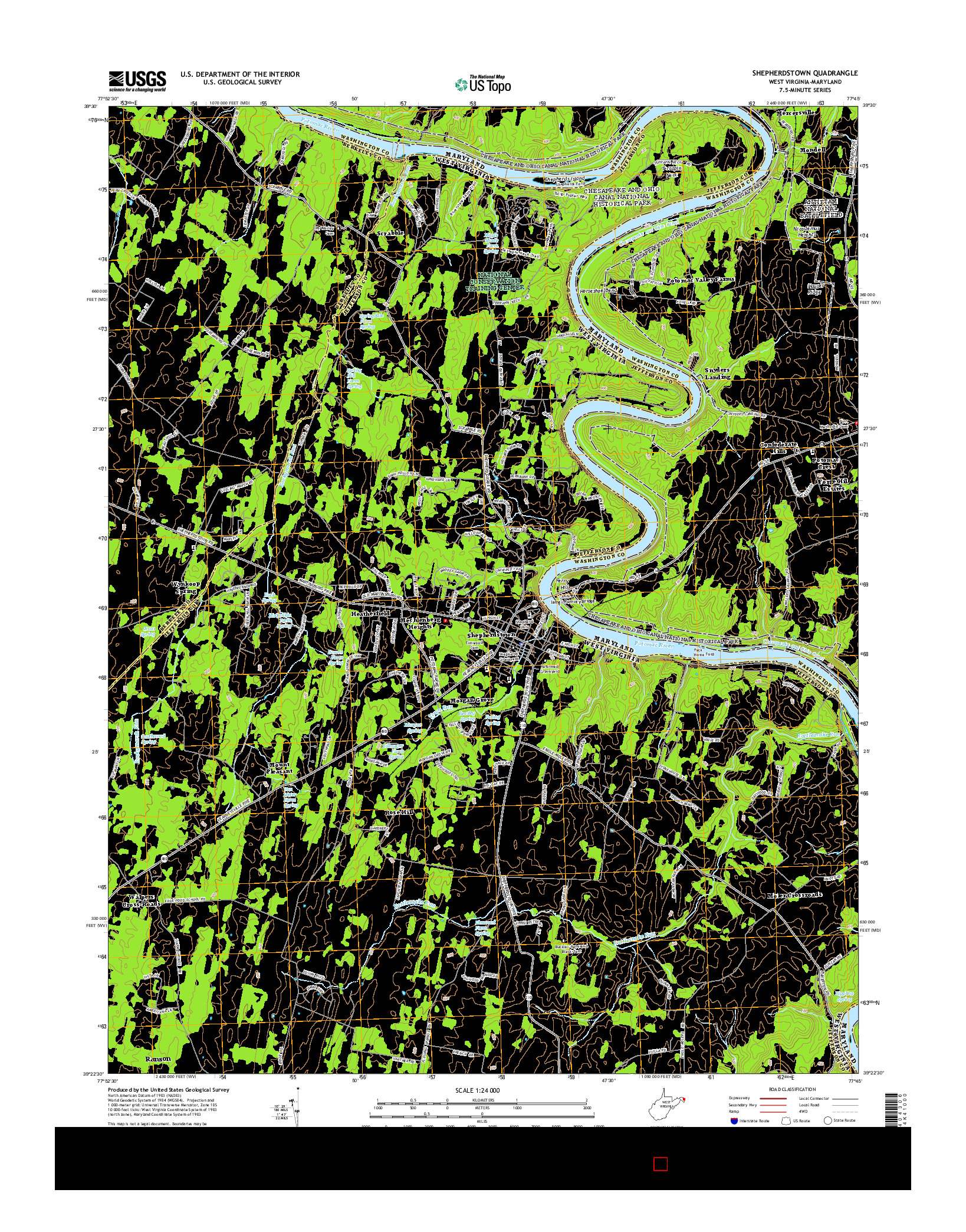 USGS US TOPO 7.5-MINUTE MAP FOR SHEPHERDSTOWN, WV-MD 2014