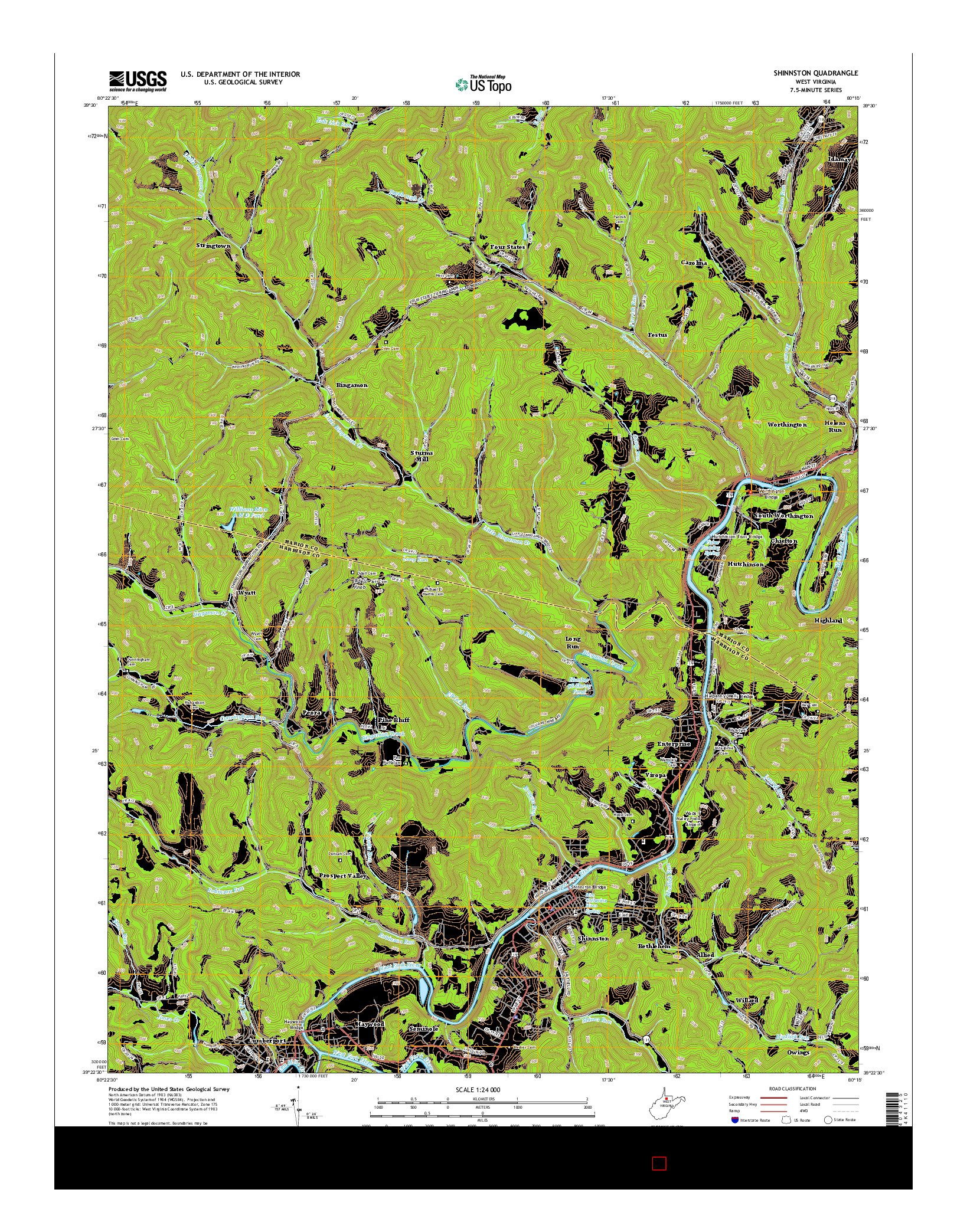 USGS US TOPO 7.5-MINUTE MAP FOR SHINNSTON, WV 2014