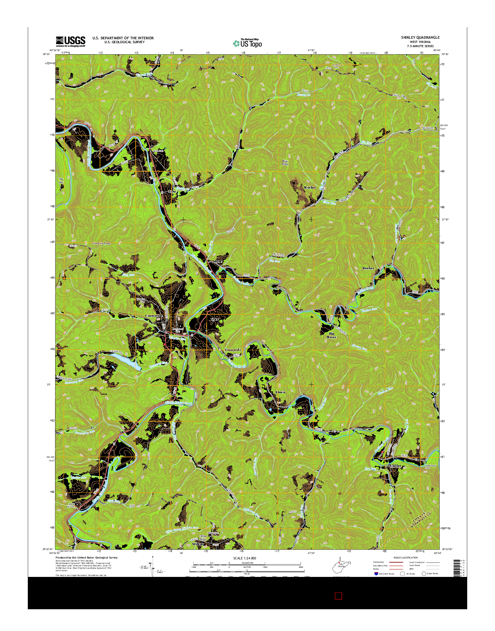 USGS US TOPO 7.5-MINUTE MAP FOR SHIRLEY, WV 2014