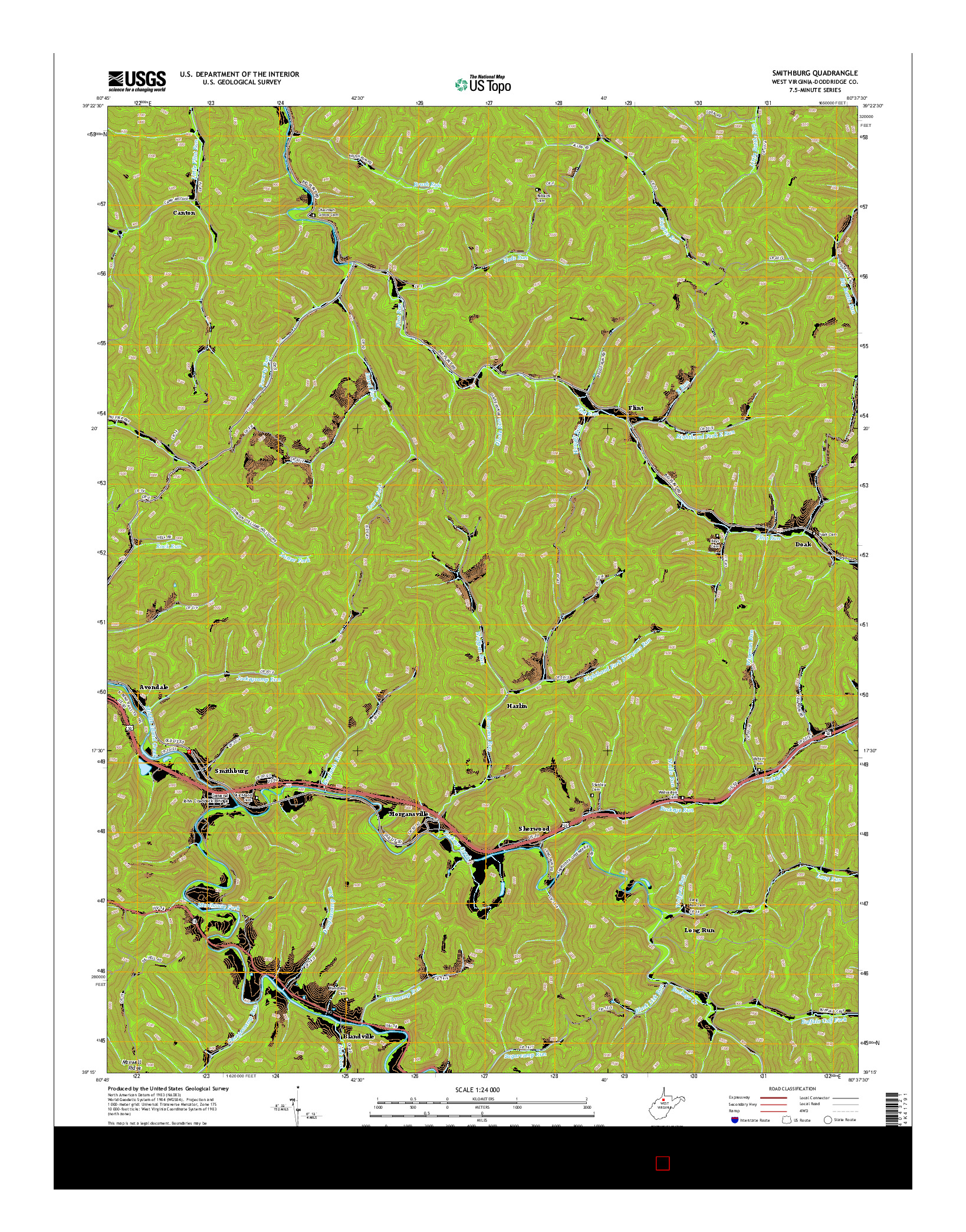 USGS US TOPO 7.5-MINUTE MAP FOR SMITHBURG, WV 2014
