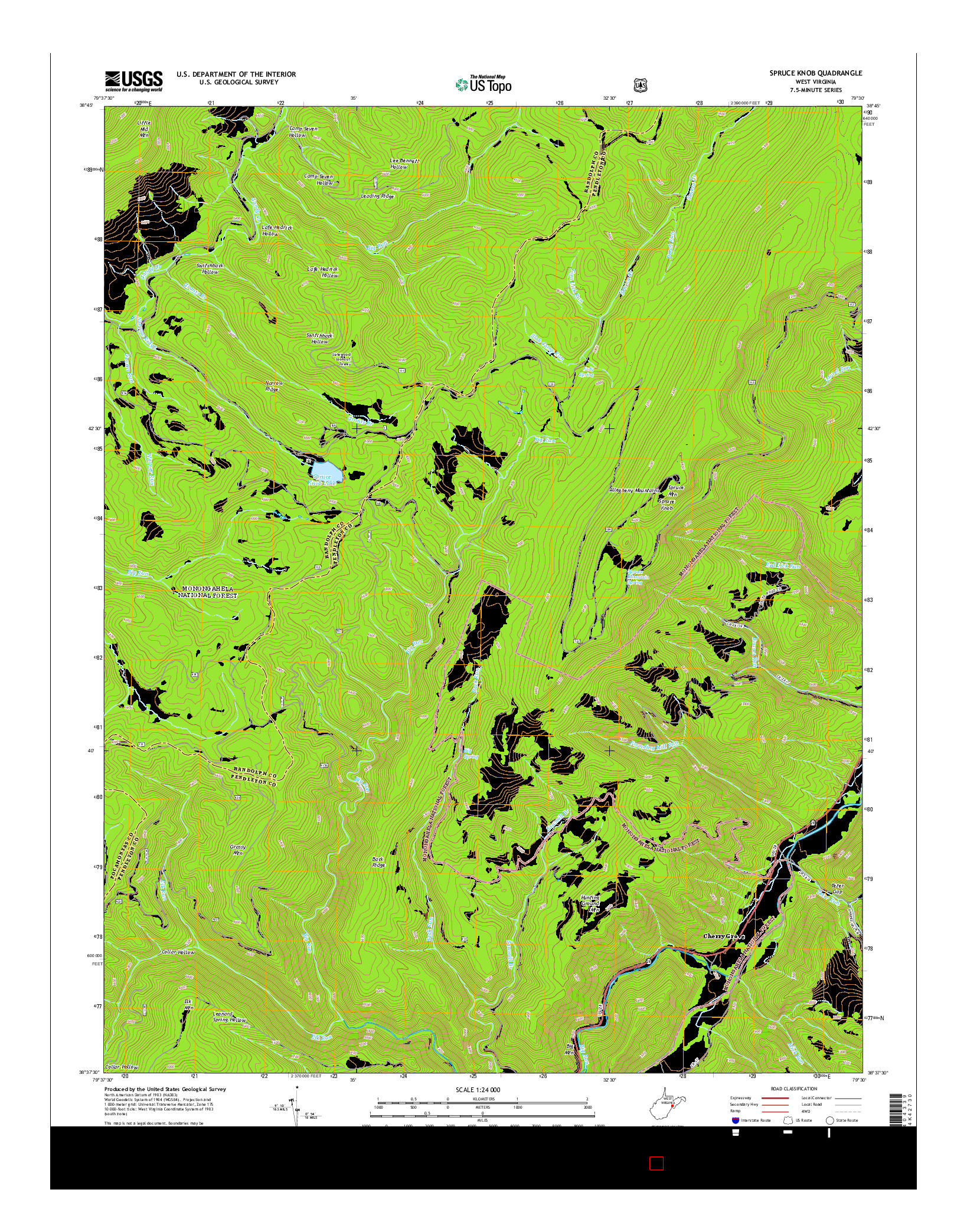 USGS US TOPO 7.5-MINUTE MAP FOR SPRUCE KNOB, WV 2014