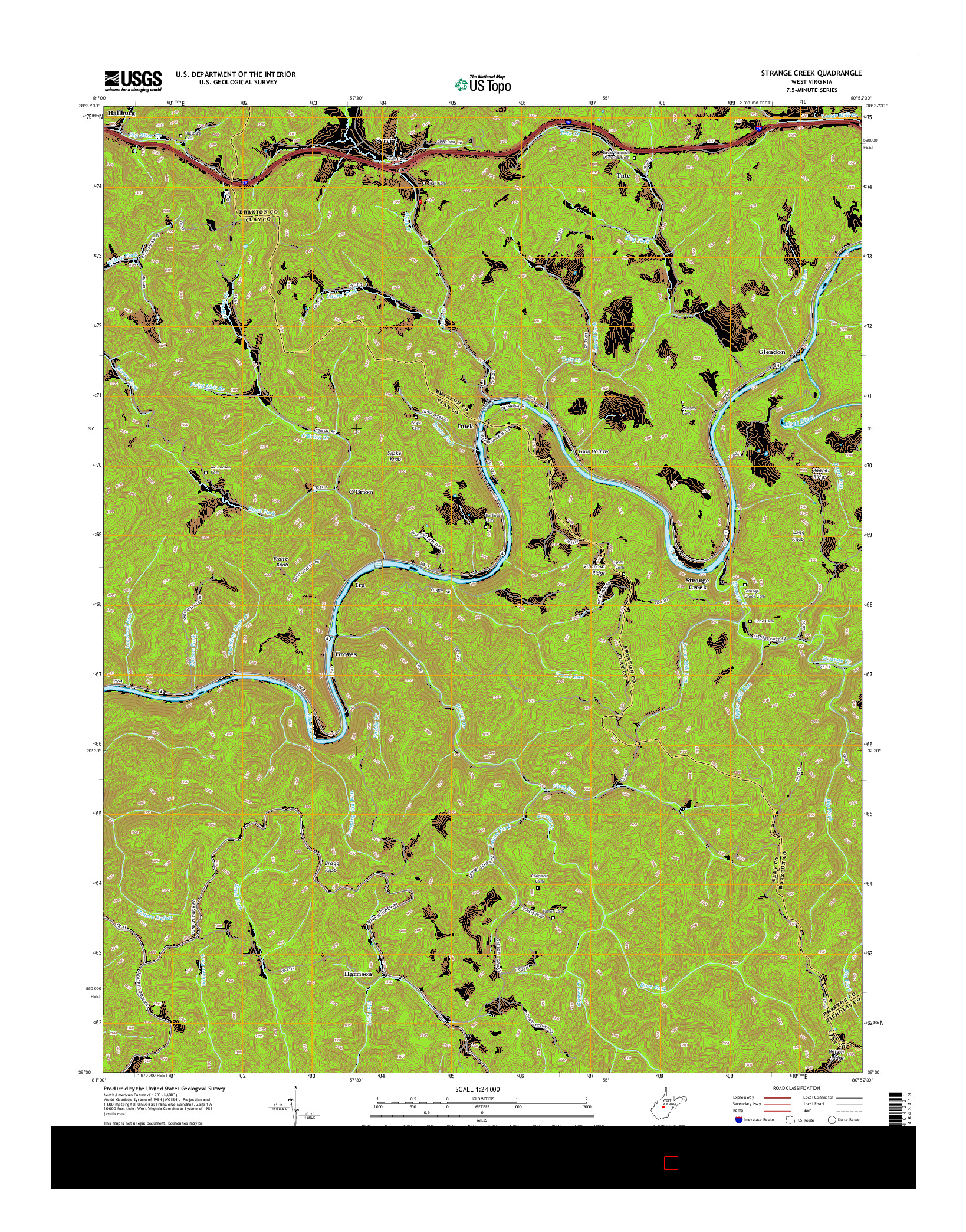 USGS US TOPO 7.5-MINUTE MAP FOR STRANGE CREEK, WV 2014