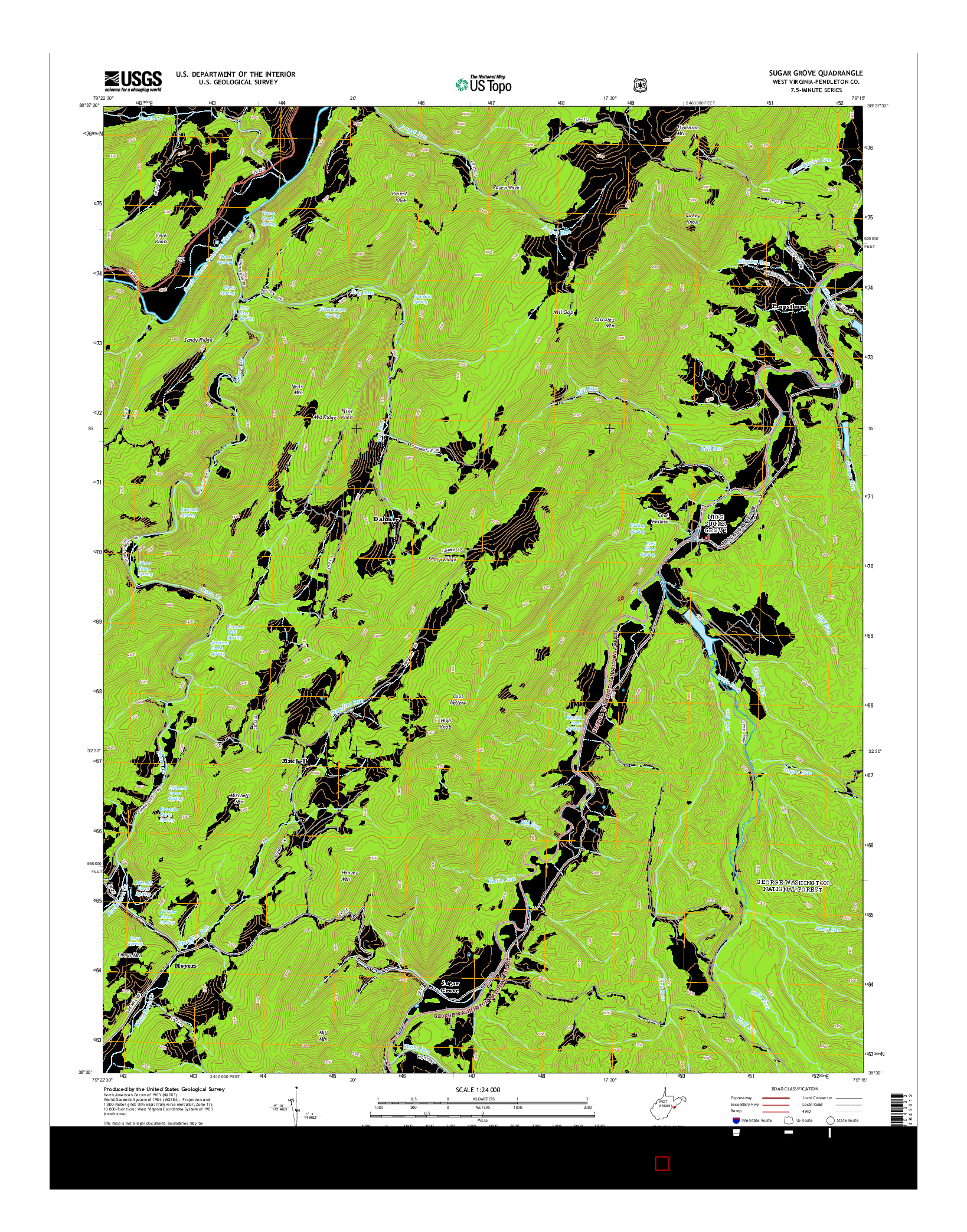 USGS US TOPO 7.5-MINUTE MAP FOR SUGAR GROVE, WV 2014