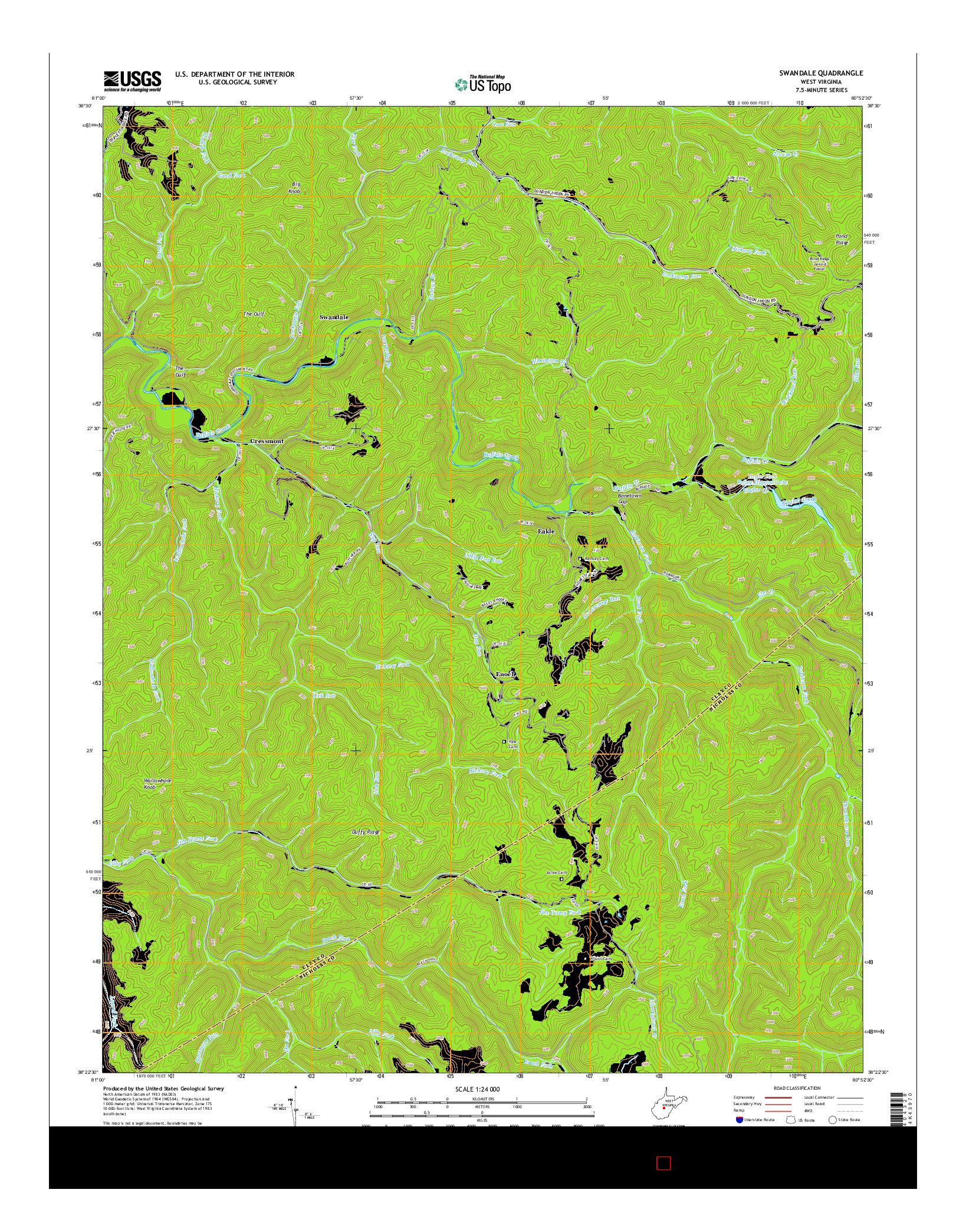 USGS US TOPO 7.5-MINUTE MAP FOR SWANDALE, WV 2014