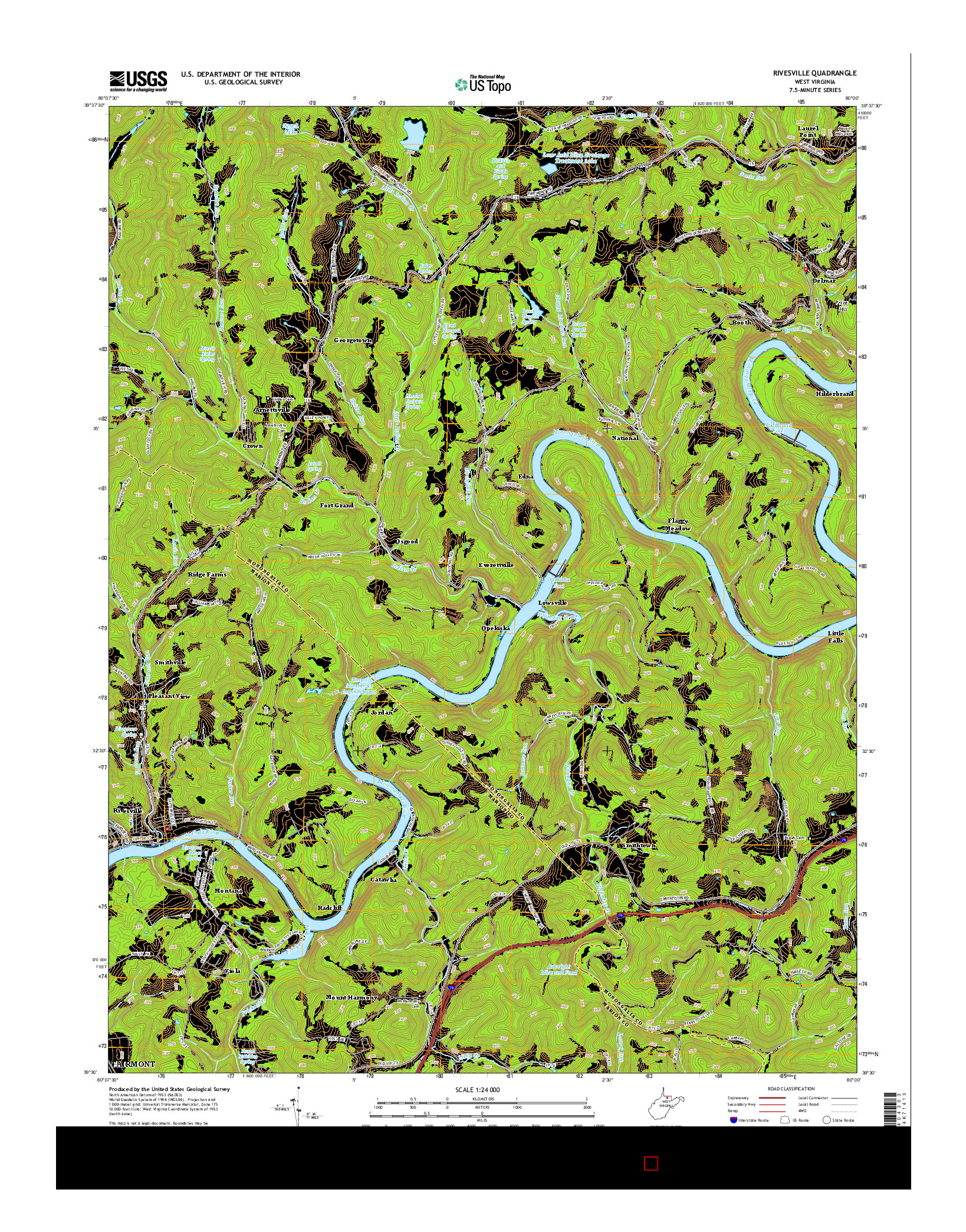 USGS US TOPO 7.5-MINUTE MAP FOR RIVESVILLE, WV 2014