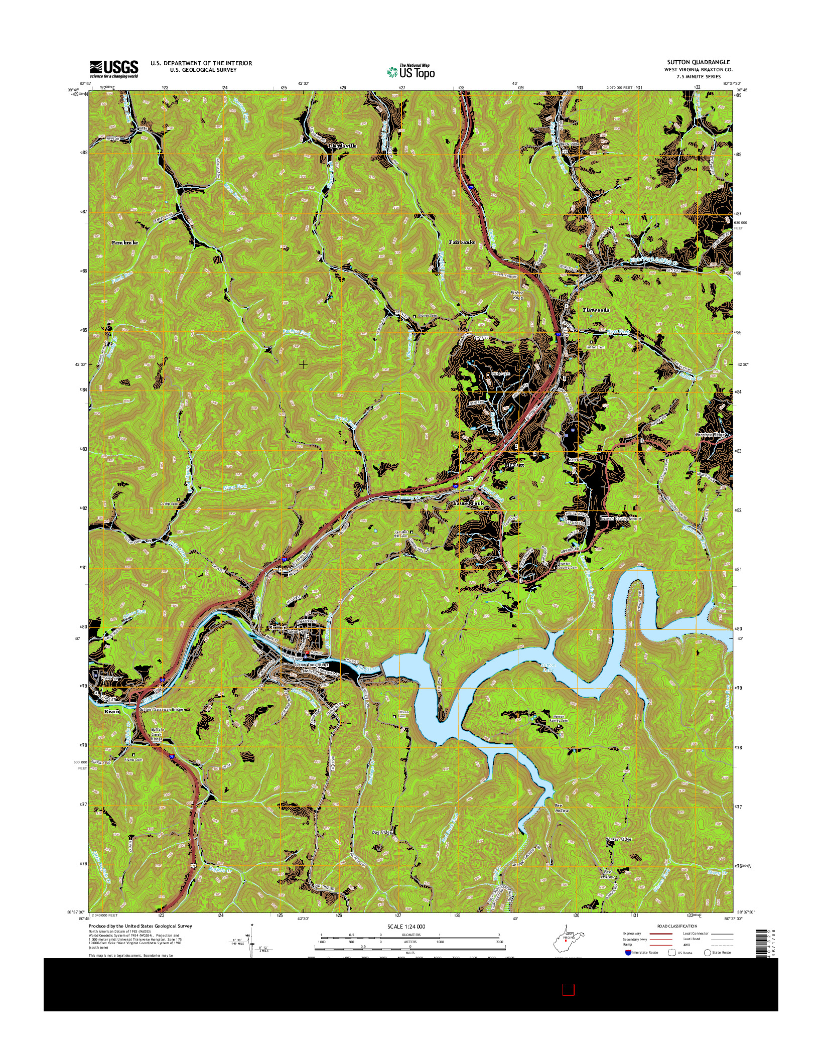 USGS US TOPO 7.5-MINUTE MAP FOR SUTTON, WV 2014