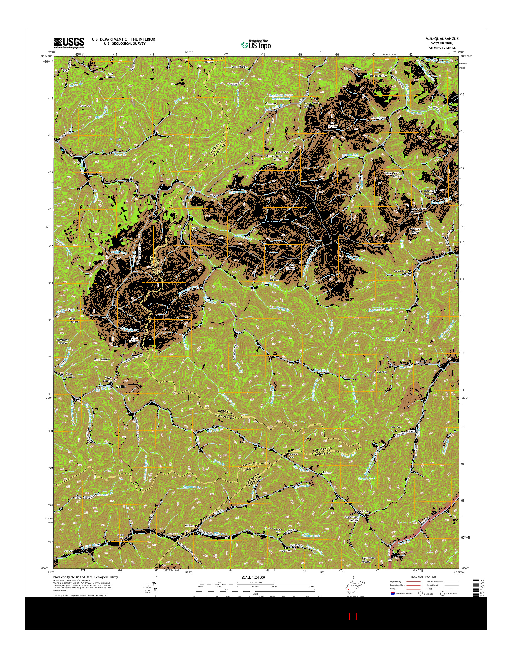 USGS US TOPO 7.5-MINUTE MAP FOR MUD, WV 2014