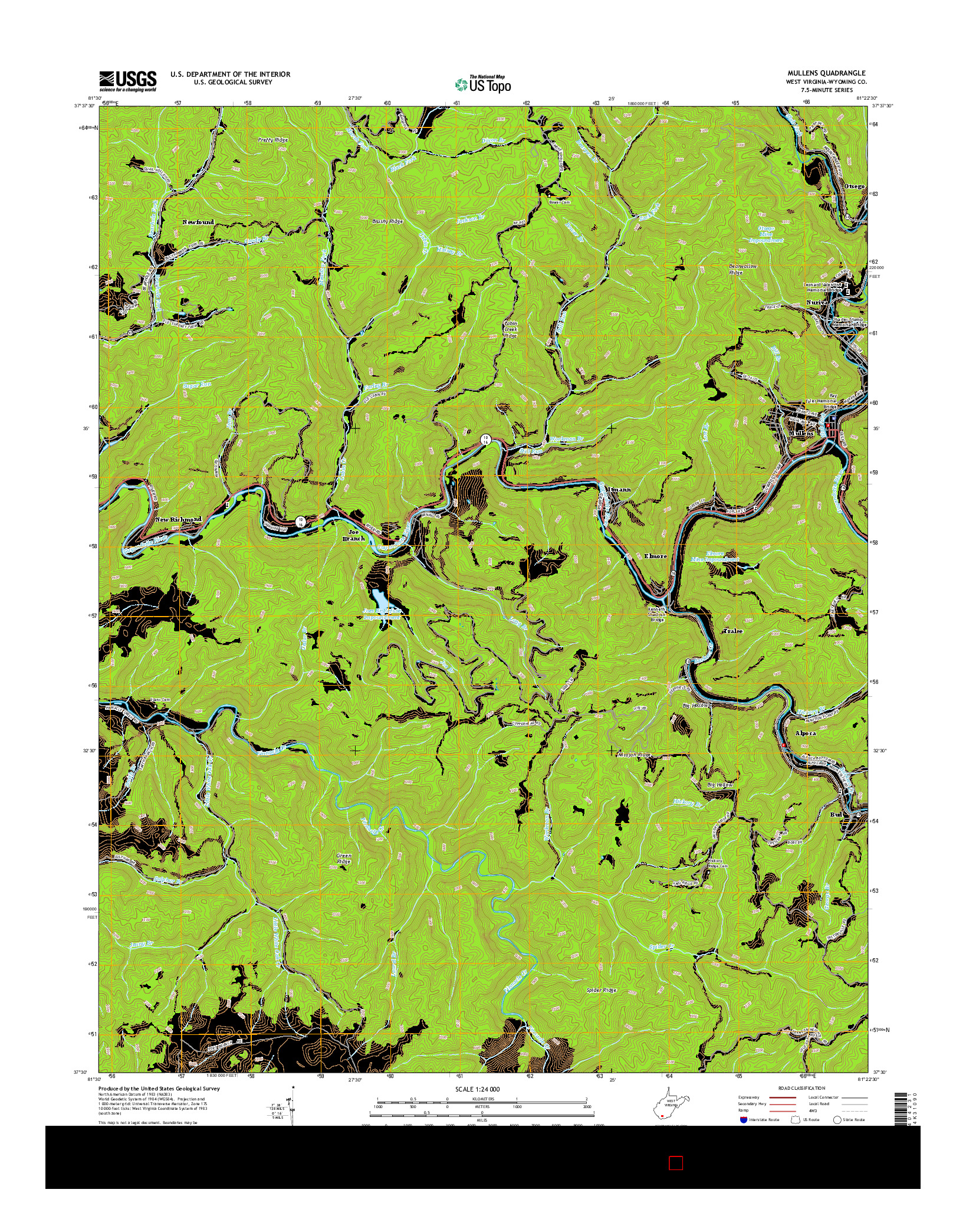 USGS US TOPO 7.5-MINUTE MAP FOR MULLENS, WV 2014