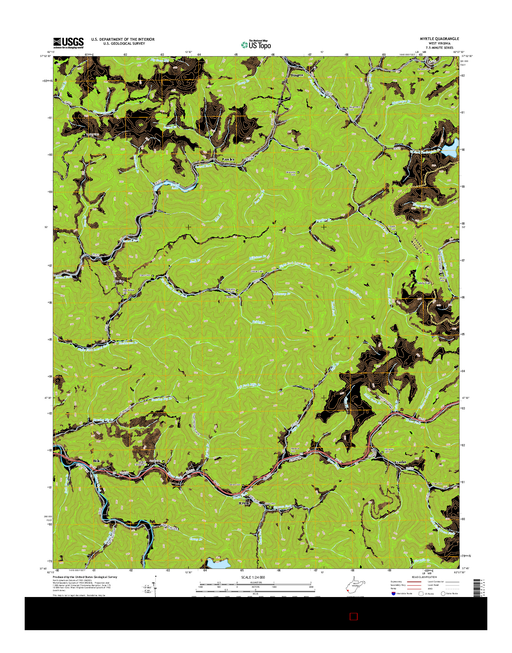 USGS US TOPO 7.5-MINUTE MAP FOR MYRTLE, WV 2014