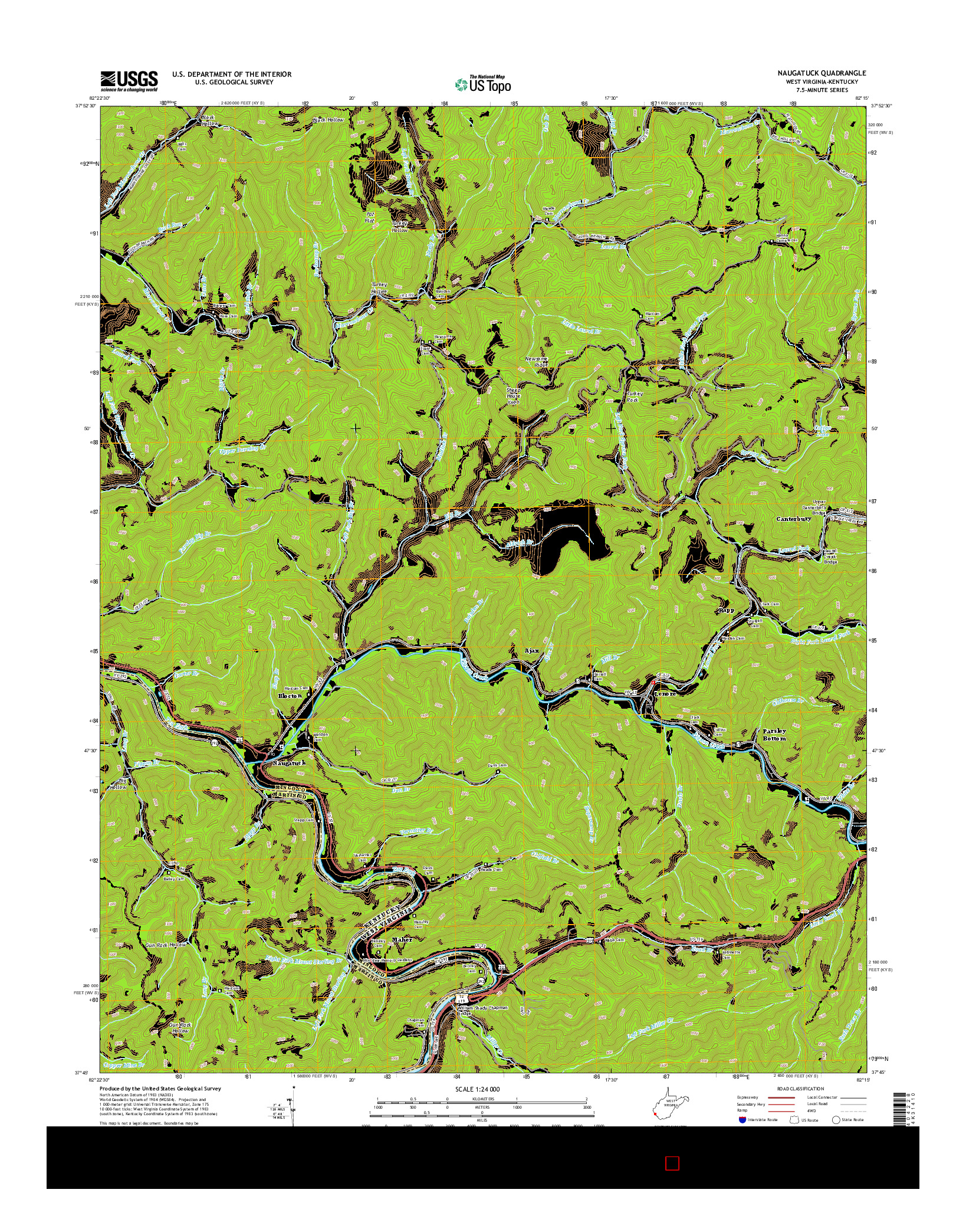 USGS US TOPO 7.5-MINUTE MAP FOR NAUGATUCK, WV-KY 2014