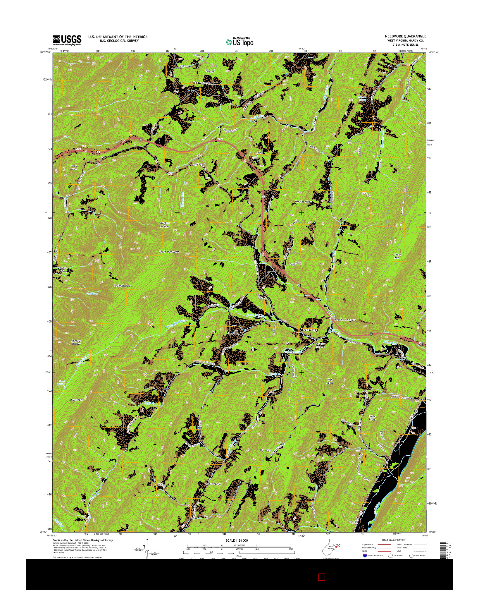 USGS US TOPO 7.5-MINUTE MAP FOR NEEDMORE, WV 2014