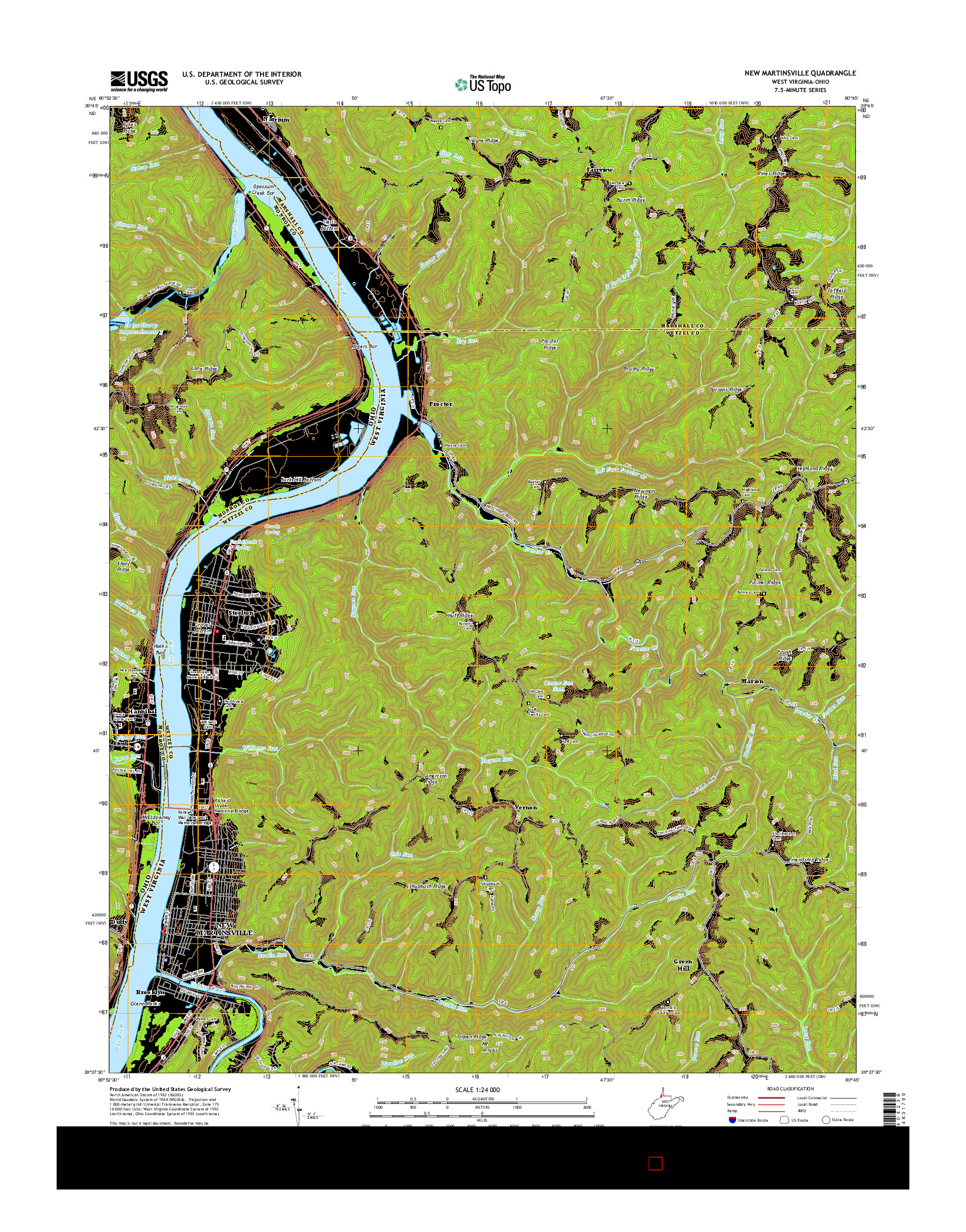 USGS US TOPO 7.5-MINUTE MAP FOR NEW MARTINSVILLE, WV-OH 2014