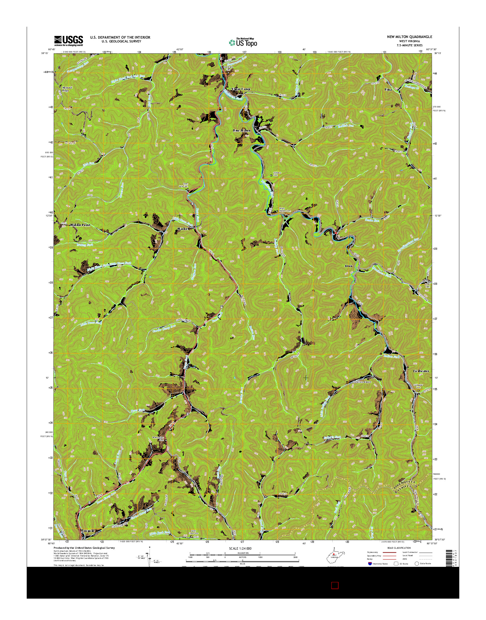 USGS US TOPO 7.5-MINUTE MAP FOR NEW MILTON, WV 2014