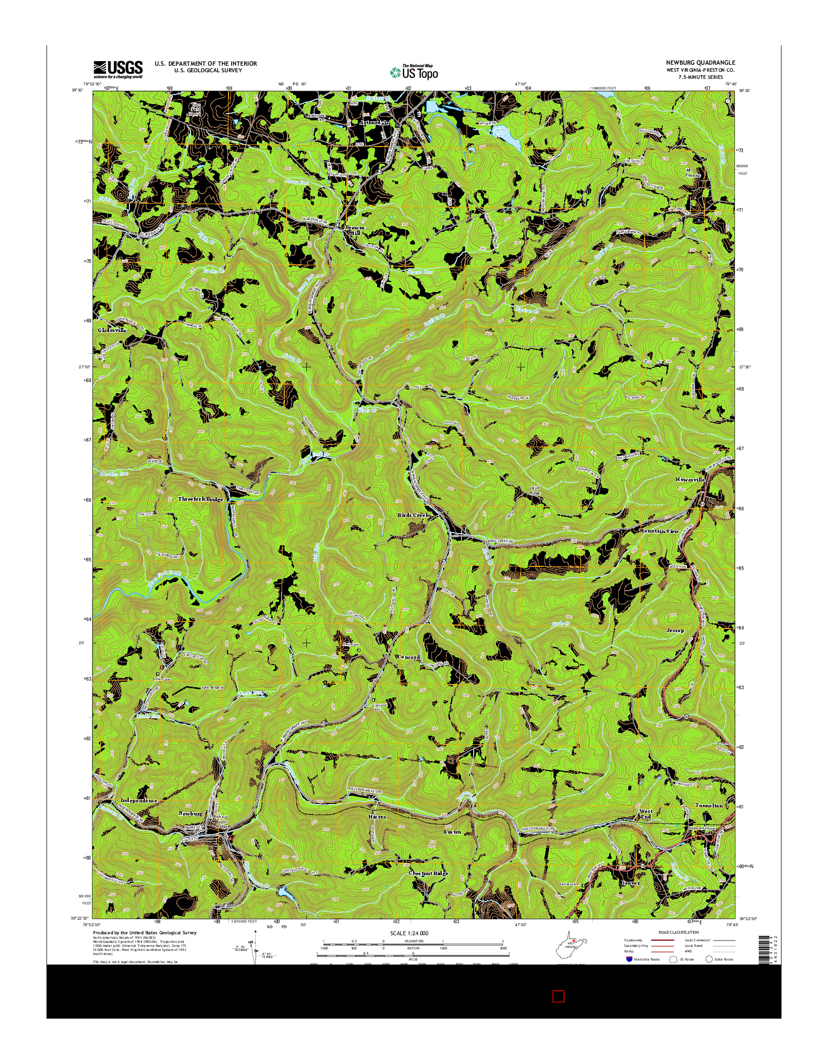 USGS US TOPO 7.5-MINUTE MAP FOR NEWBURG, WV 2014
