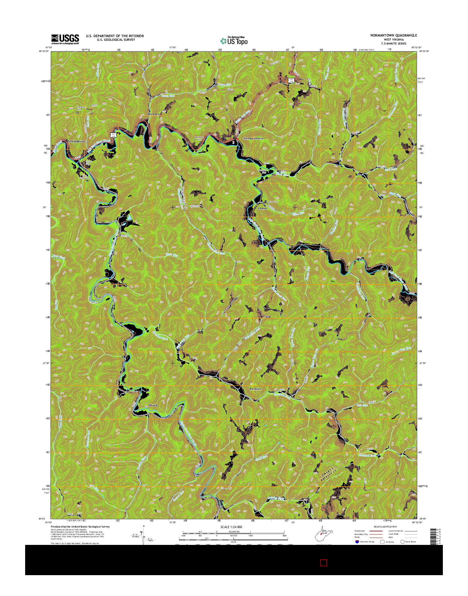 USGS US TOPO 7.5-MINUTE MAP FOR NORMANTOWN, WV 2014