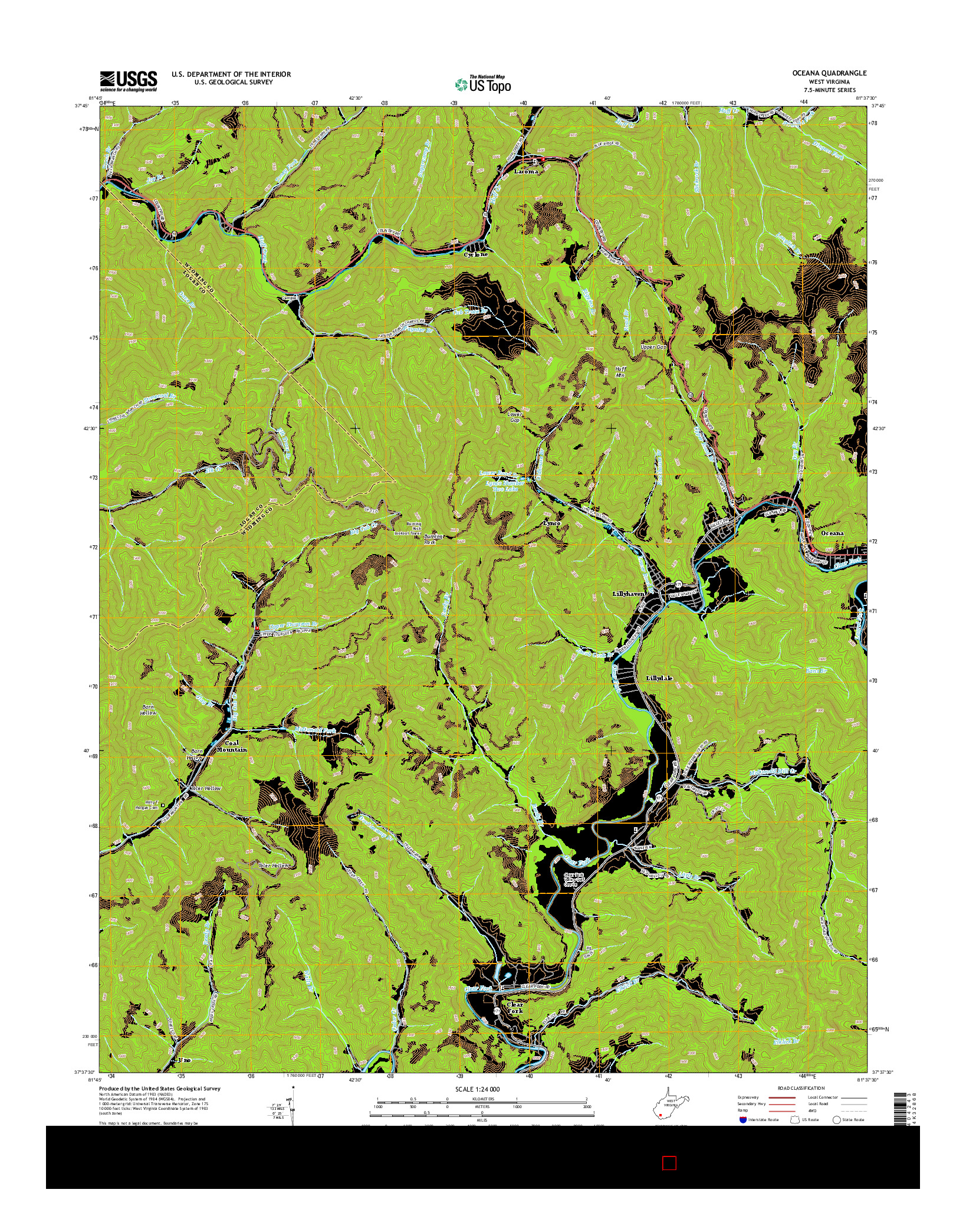 USGS US TOPO 7.5-MINUTE MAP FOR OCEANA, WV 2014