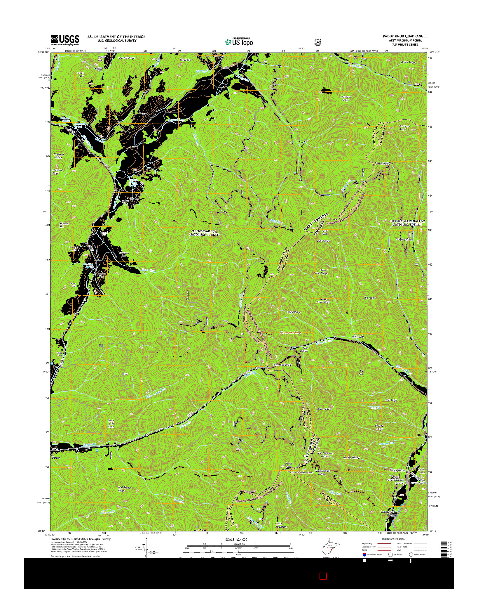 USGS US TOPO 7.5-MINUTE MAP FOR PADDY KNOB, WV-VA 2014