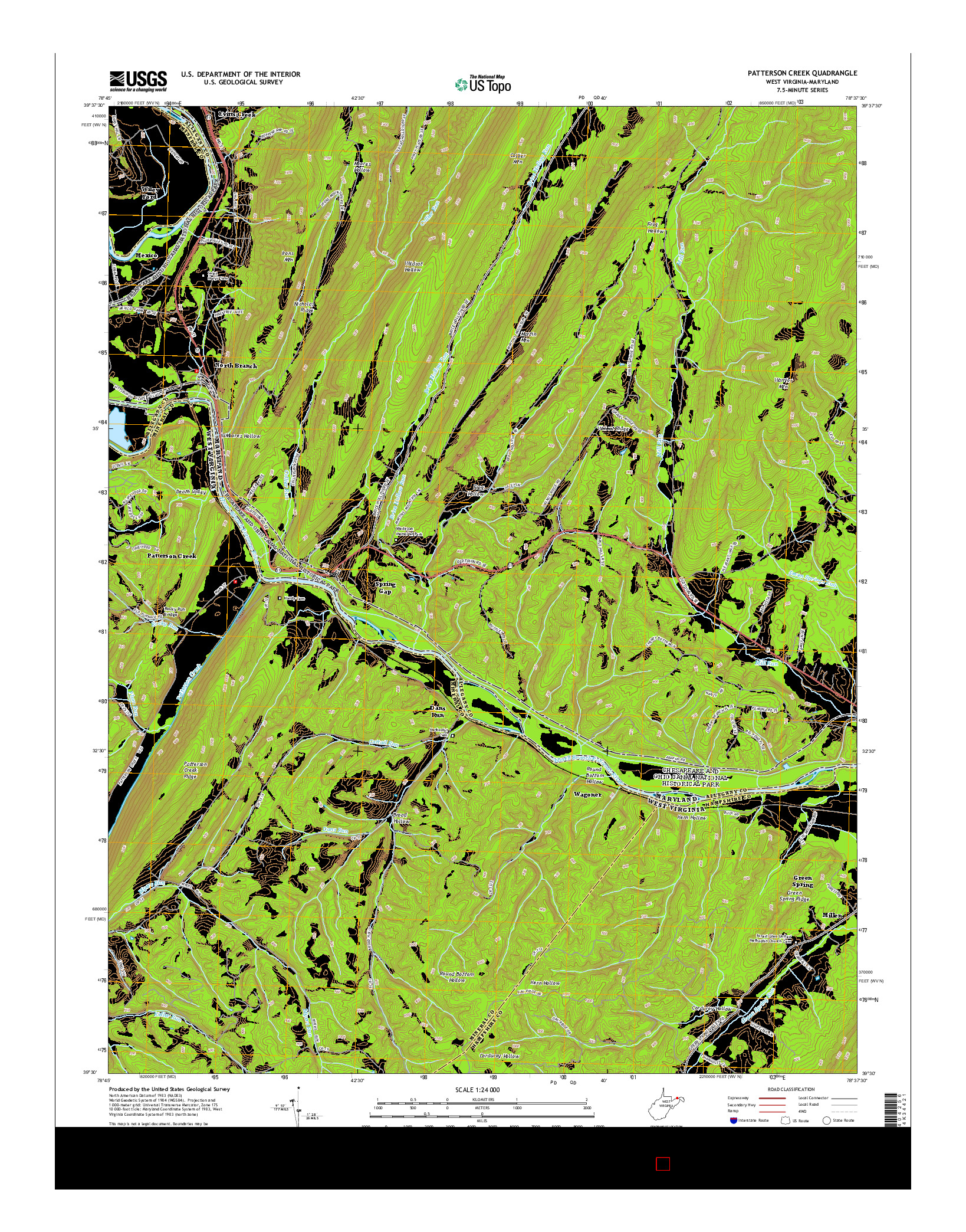 USGS US TOPO 7.5-MINUTE MAP FOR PATTERSON CREEK, WV-MD 2014