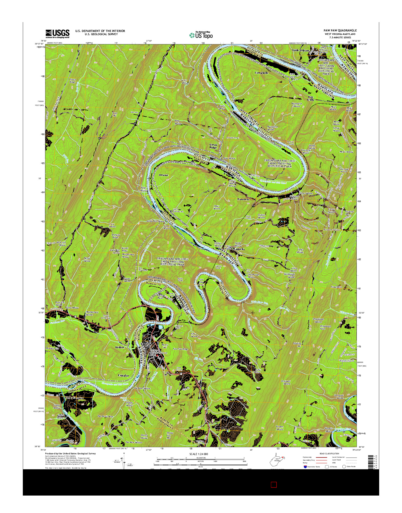 USGS US TOPO 7.5-MINUTE MAP FOR PAW PAW, WV-MD 2014