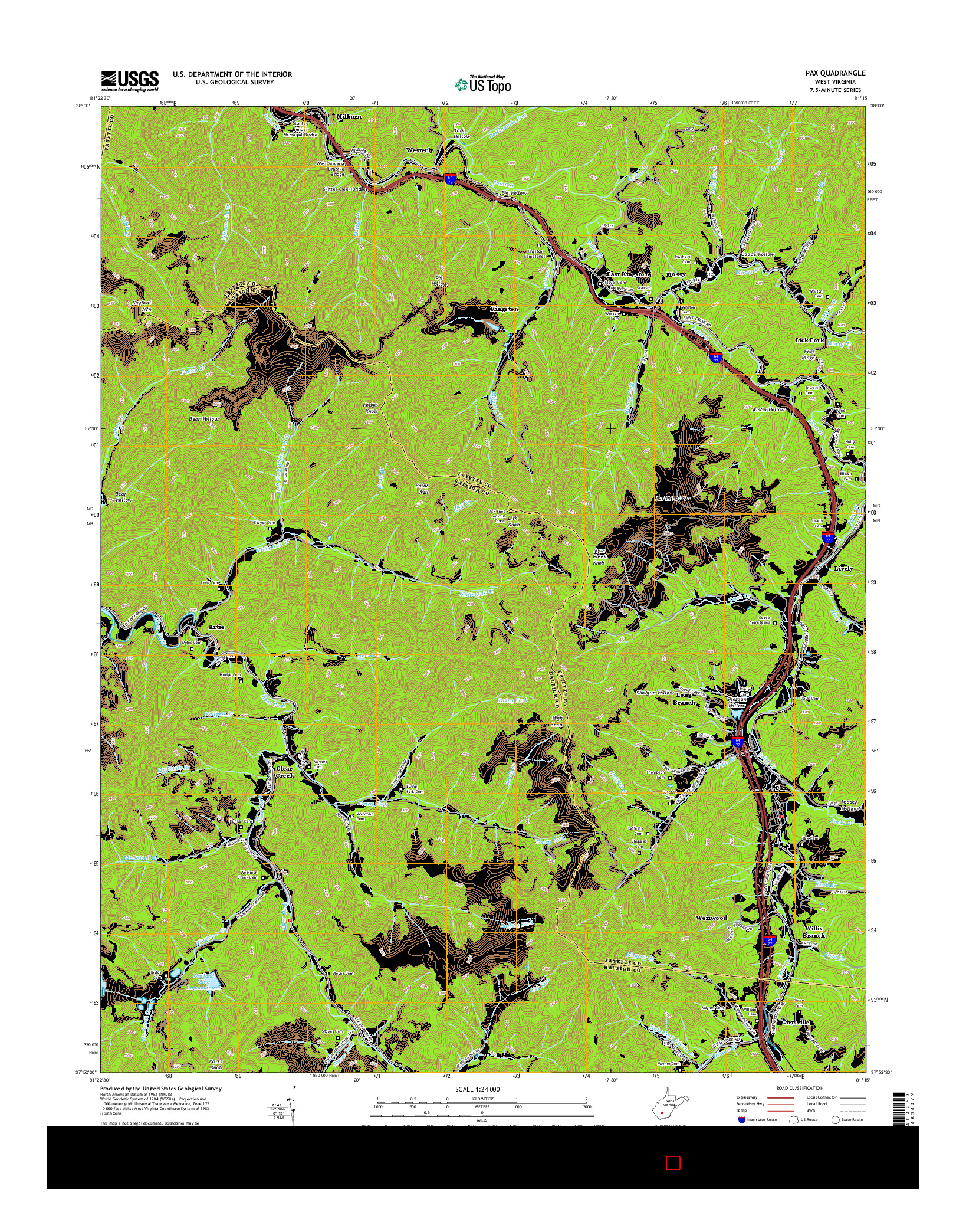 USGS US TOPO 7.5-MINUTE MAP FOR PAX, WV 2014