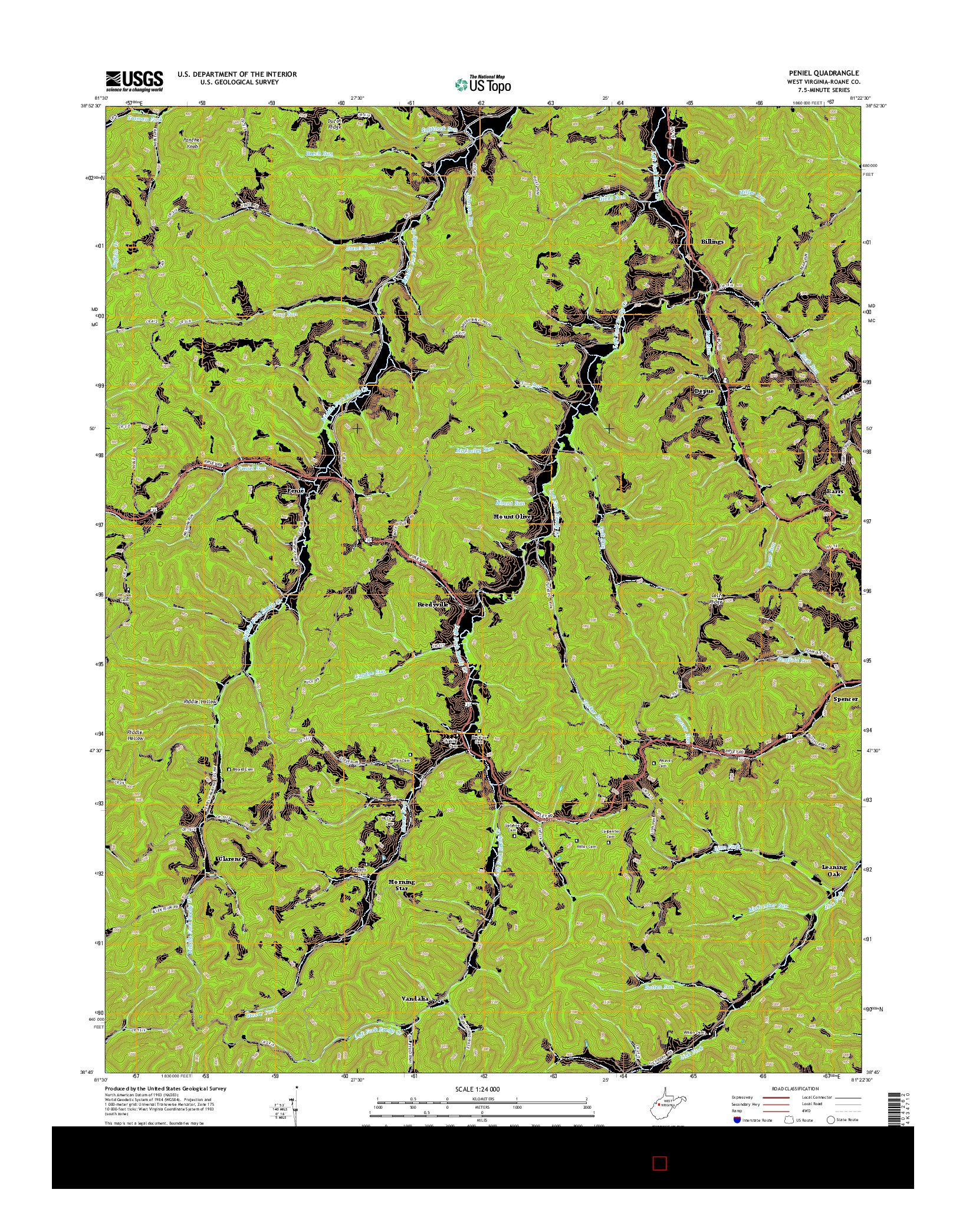 USGS US TOPO 7.5-MINUTE MAP FOR PENIEL, WV 2014