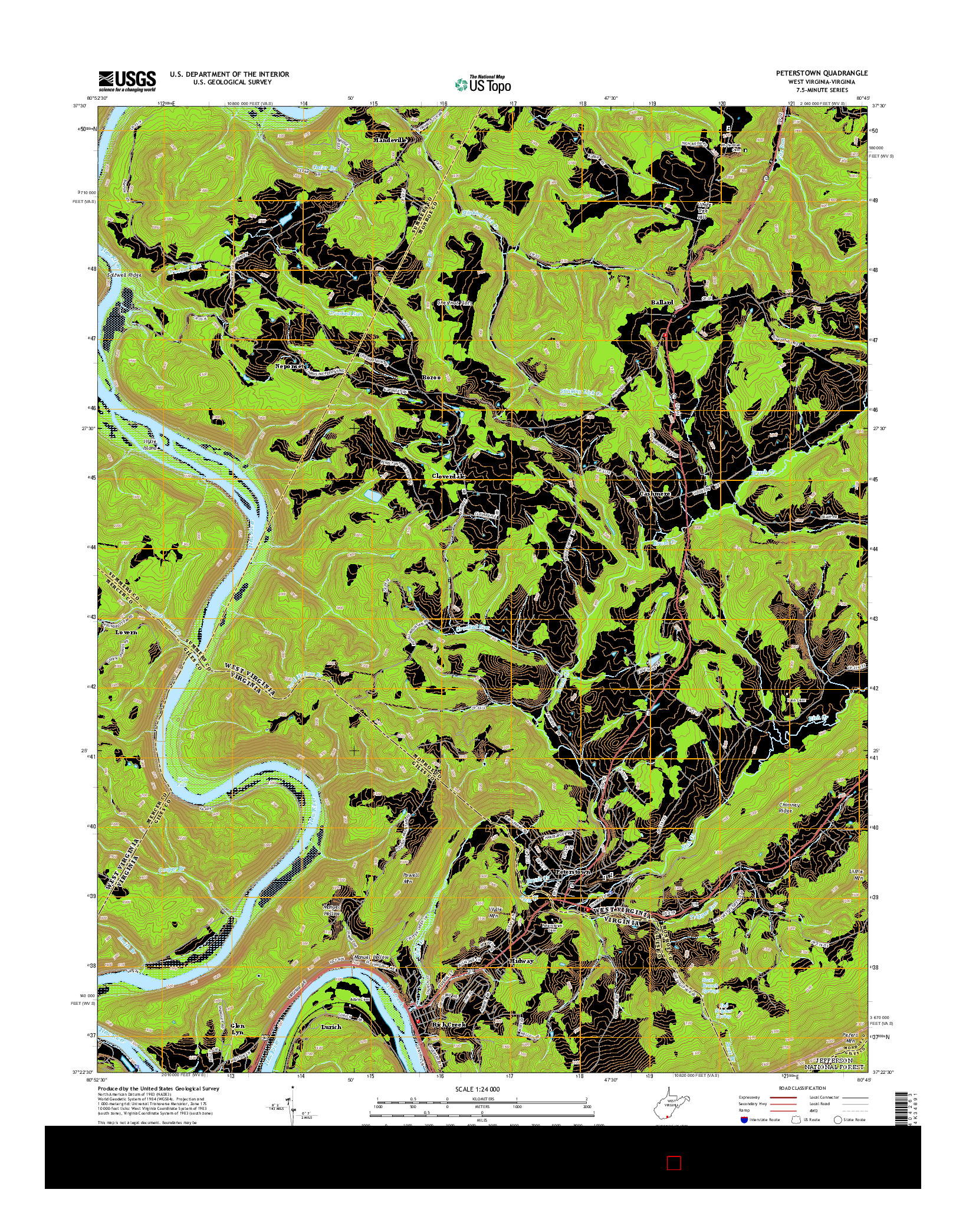 USGS US TOPO 7.5-MINUTE MAP FOR PETERSTOWN, WV-VA 2014