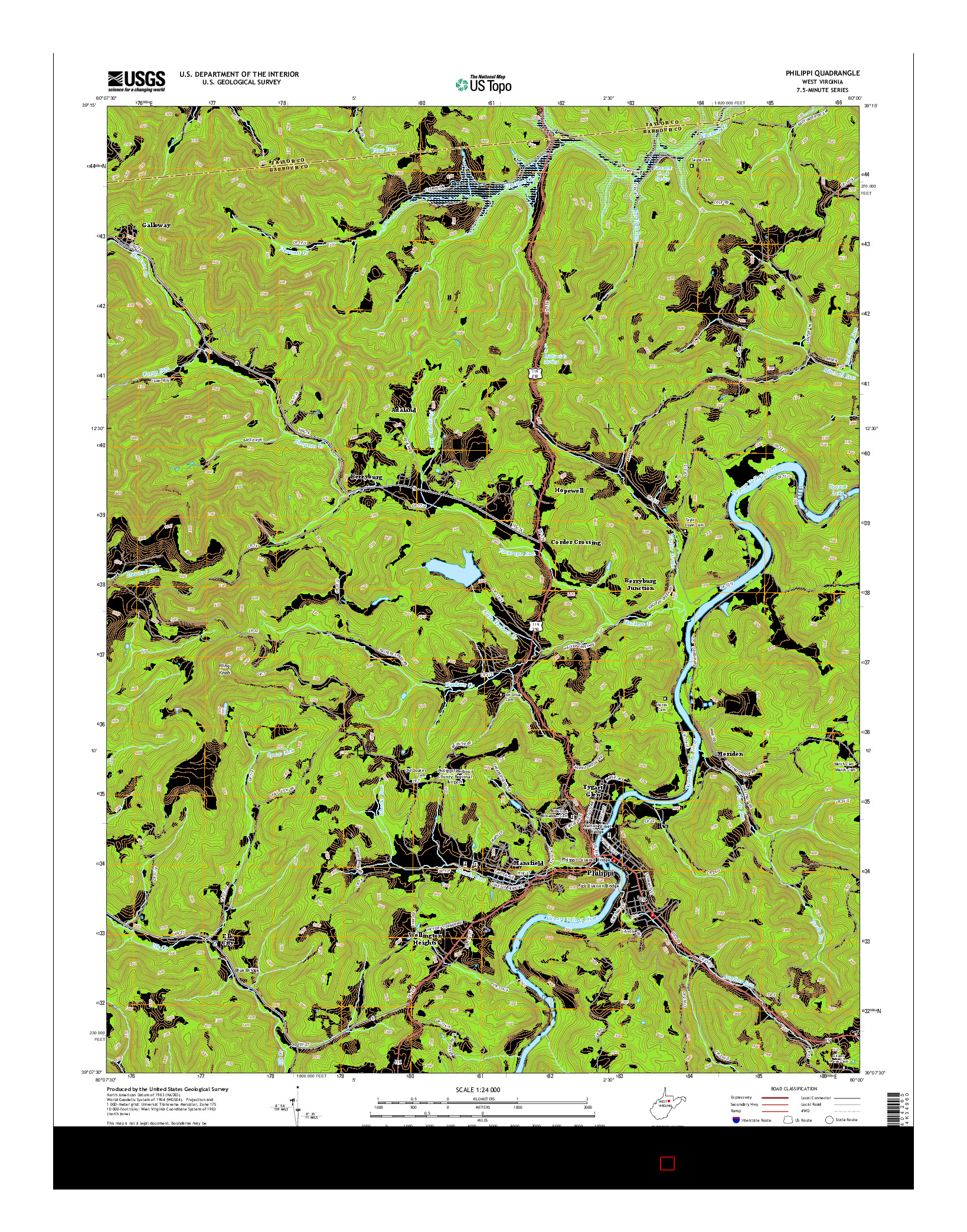 USGS US TOPO 7.5-MINUTE MAP FOR PHILIPPI, WV 2014