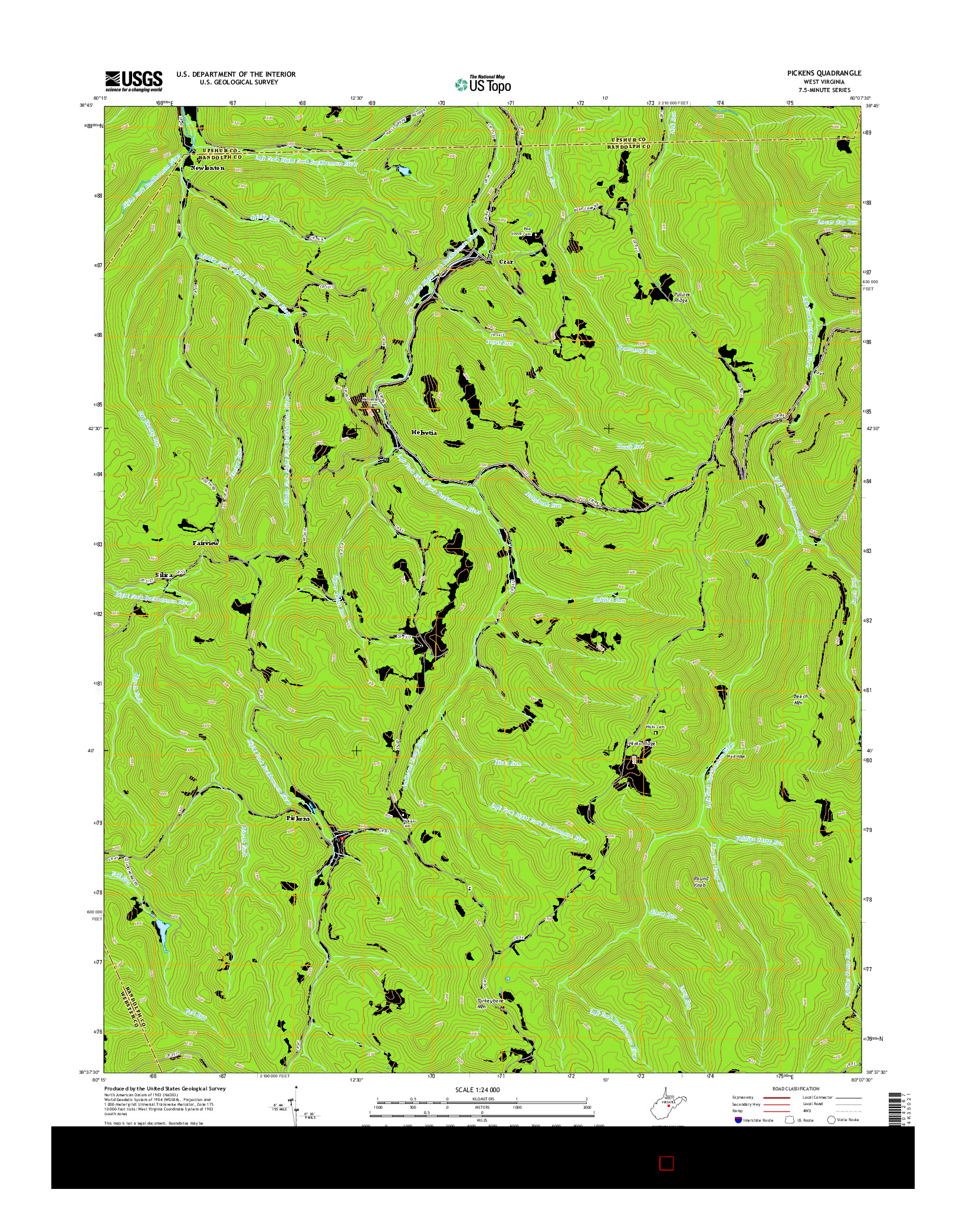 USGS US TOPO 7.5-MINUTE MAP FOR PICKENS, WV 2014