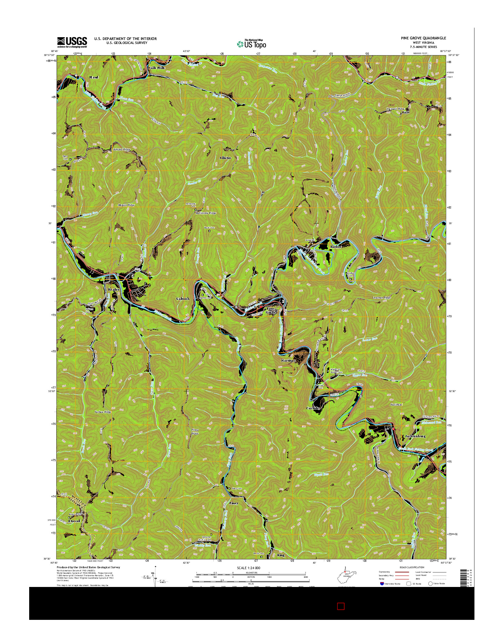 USGS US TOPO 7.5-MINUTE MAP FOR PINE GROVE, WV 2014
