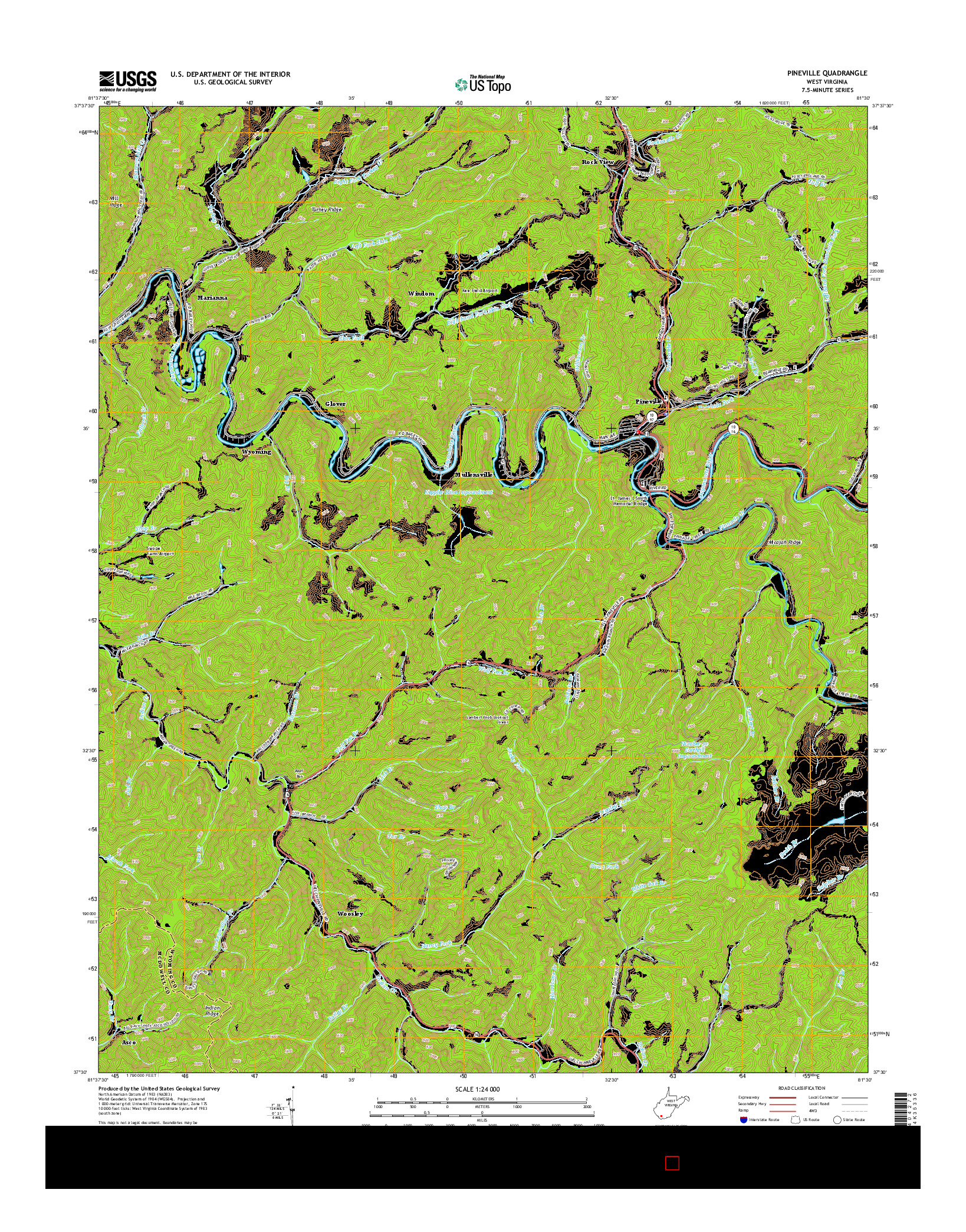 USGS US TOPO 7.5-MINUTE MAP FOR PINEVILLE, WV 2014